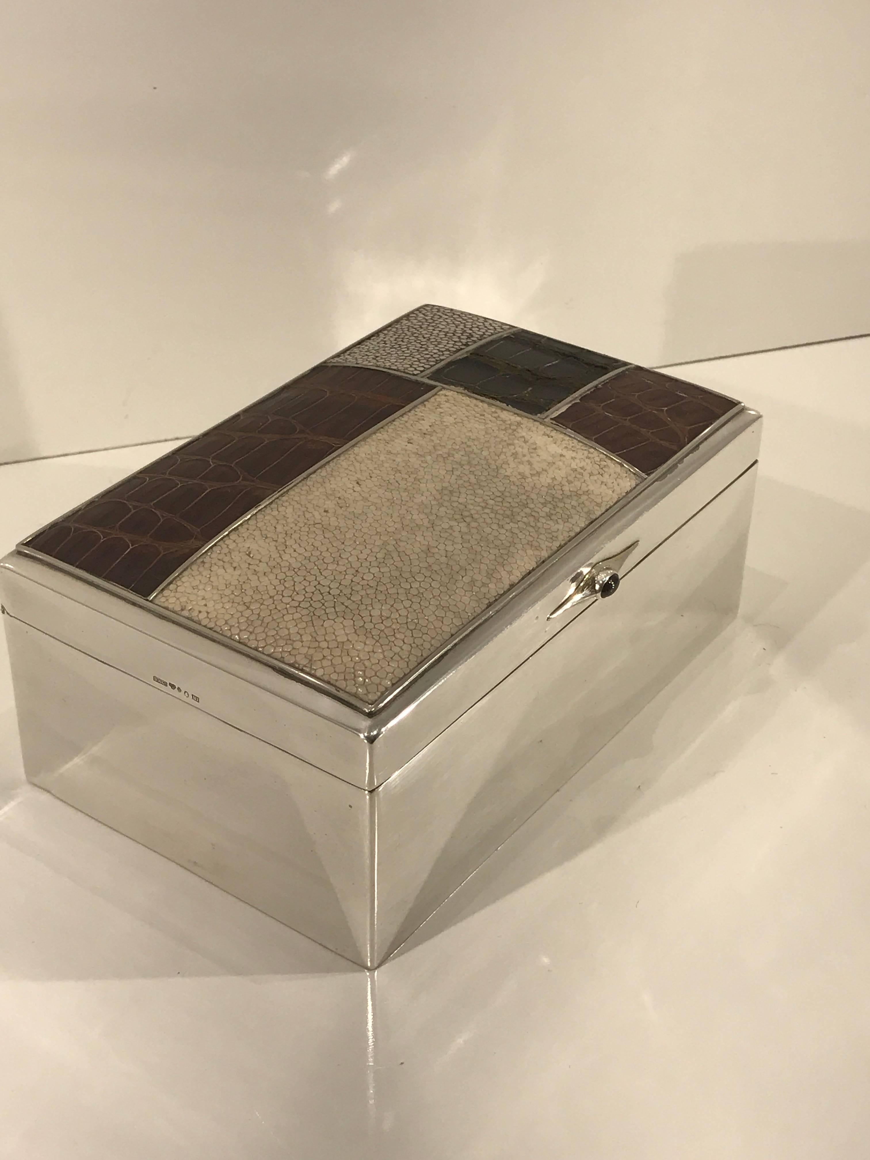 Animal Skin Scandinavian Modern Sterling Shagreen and Alligator Box by David Anderson, 1966 For Sale