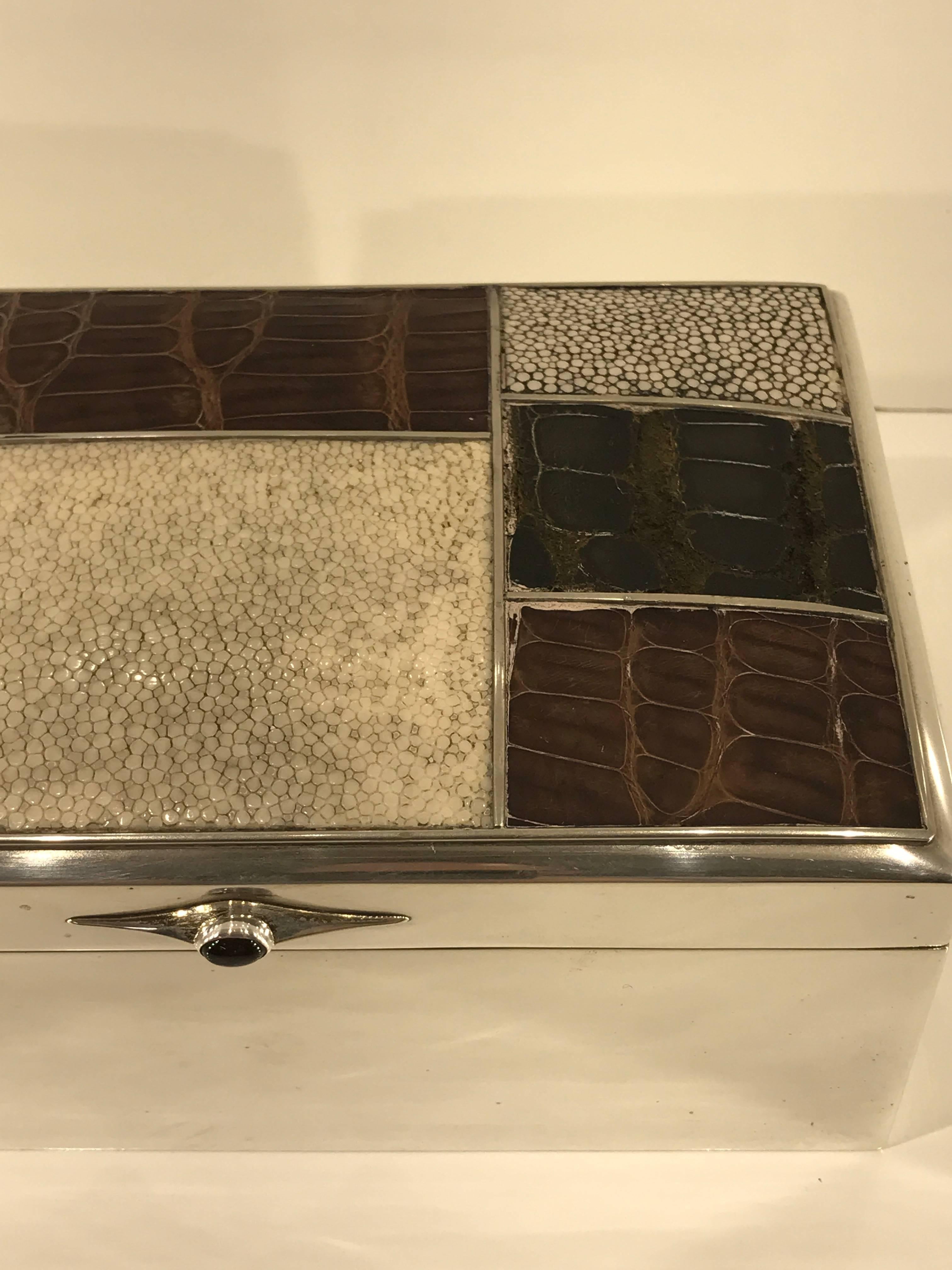 Scandinavian Modern Sterling Shagreen and Alligator Box by David Anderson, 1966 In Good Condition For Sale In Atlanta, GA