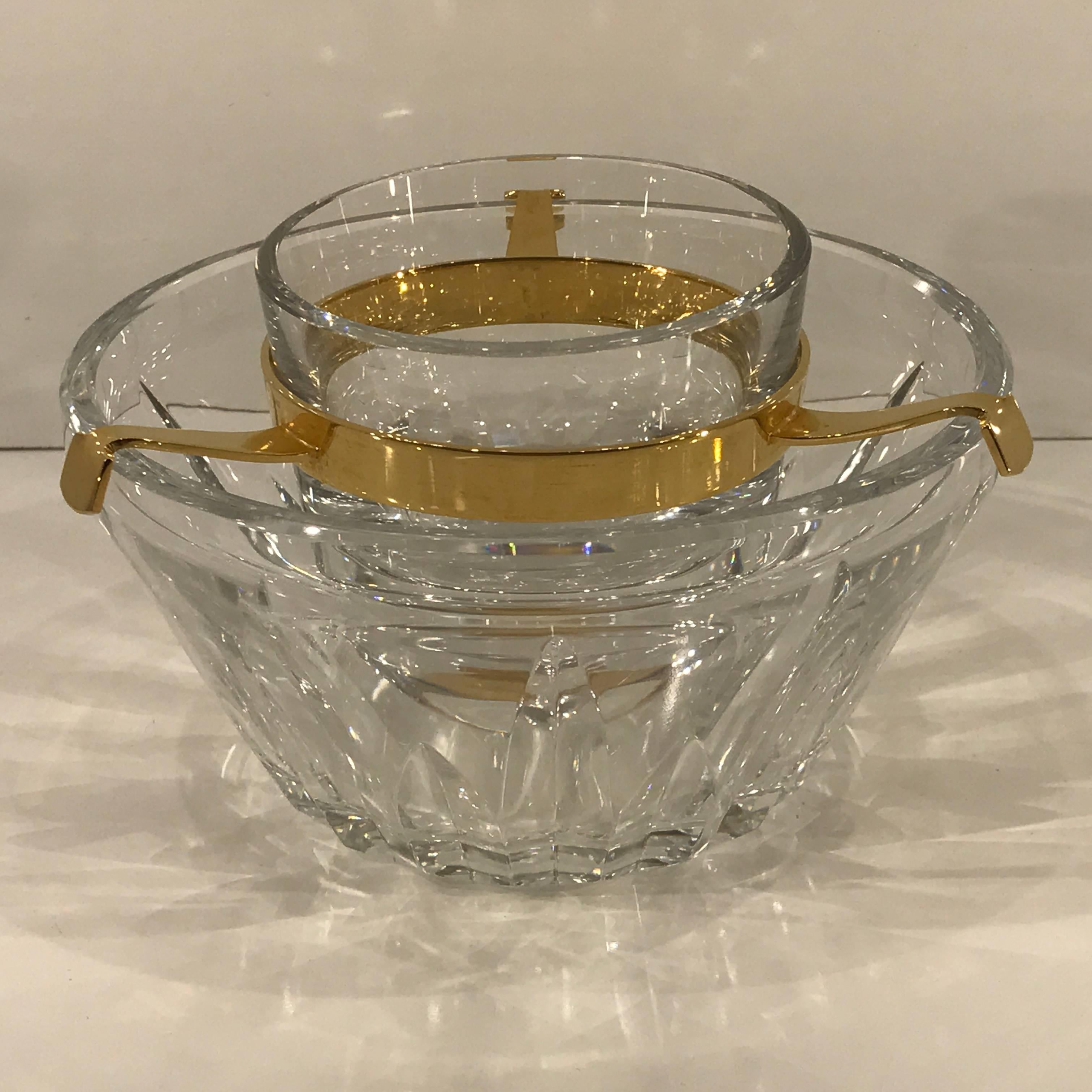 French Substantial Three-Piece Circular Crystal Caviar Dish, Signed Baccarat