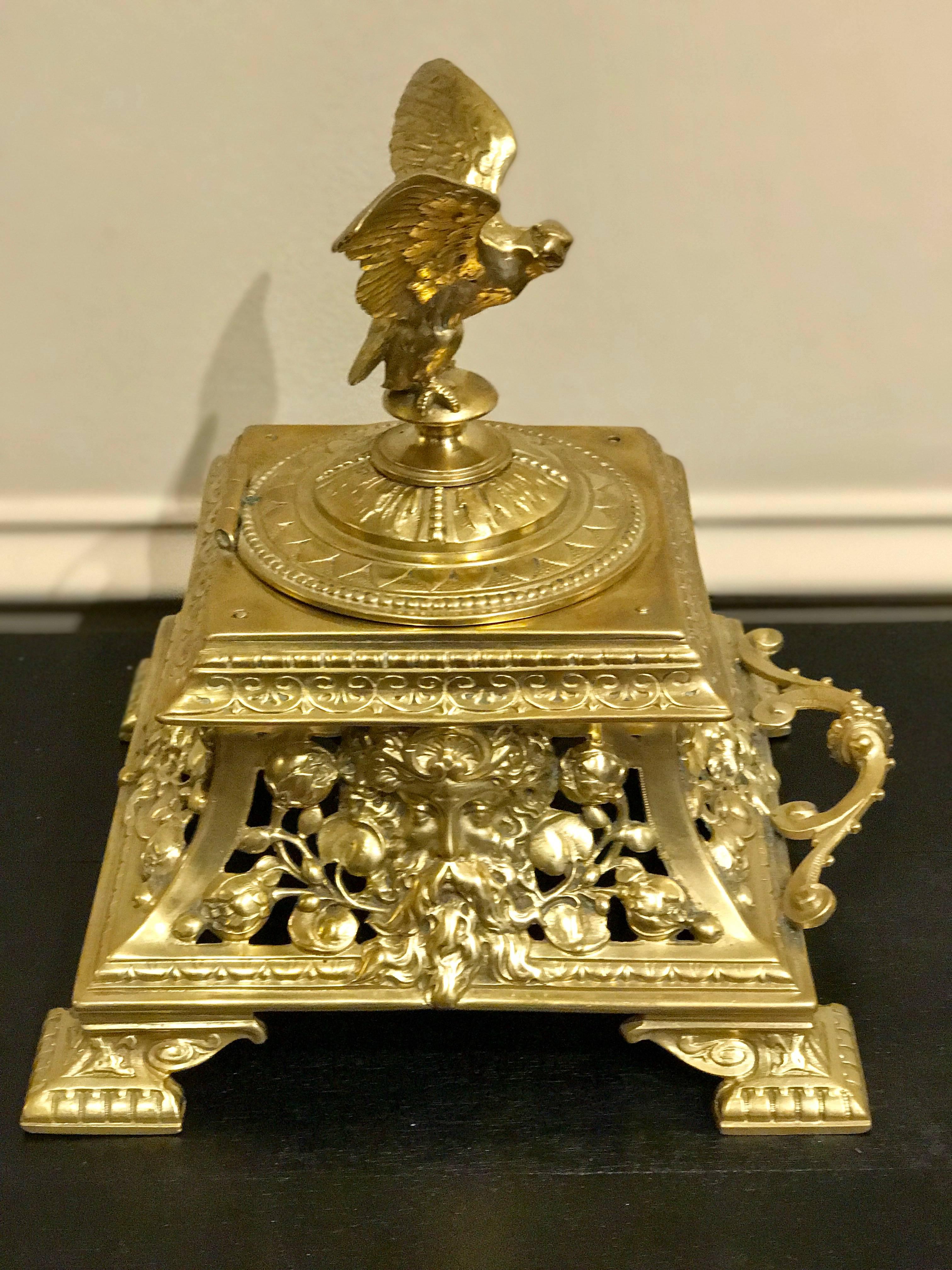 Gilt Napoleon III Bronze Eagle Motif Inkwell