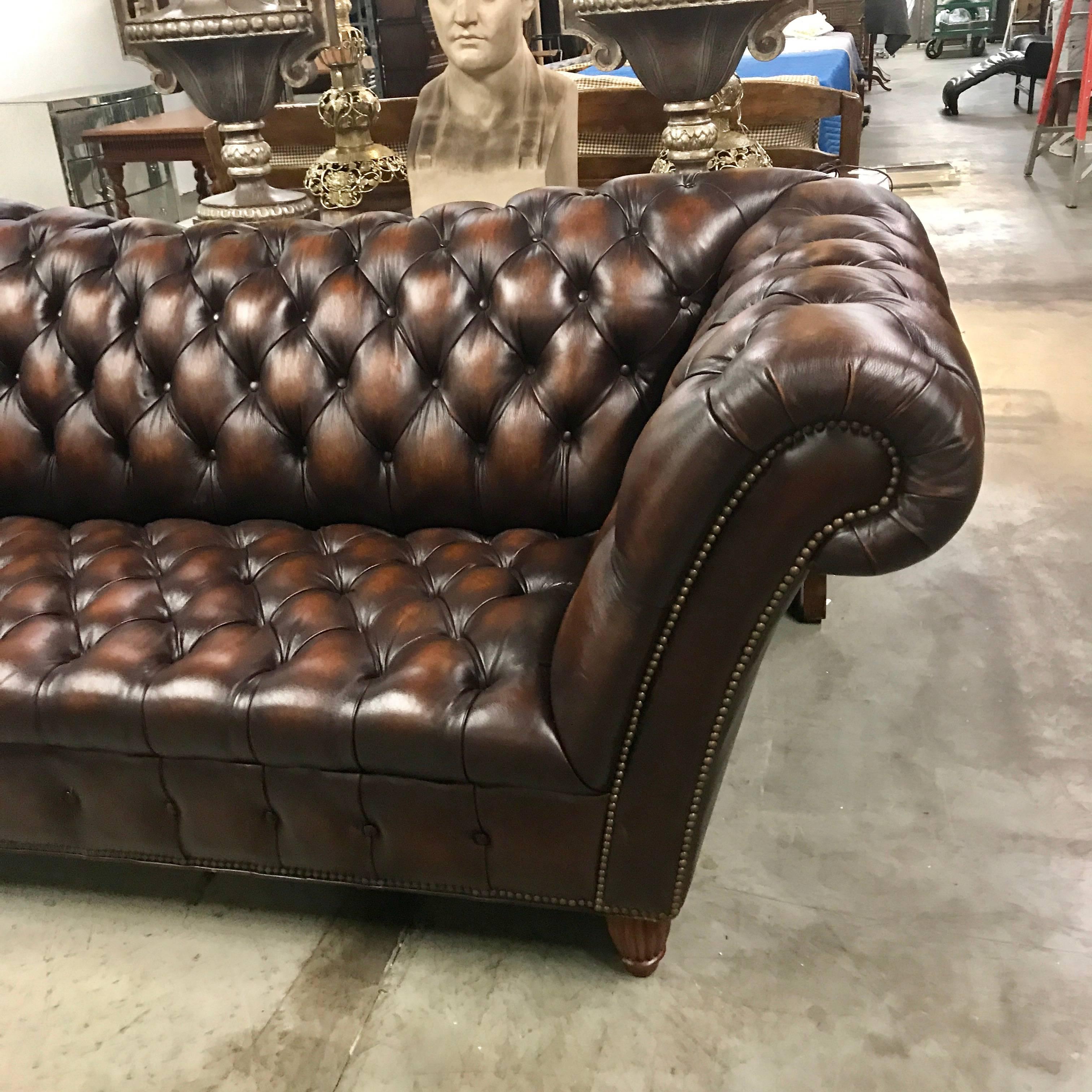 Sumptuous Leather Chesterfield Sofa with Rolled Arms In Good Condition In Atlanta, GA