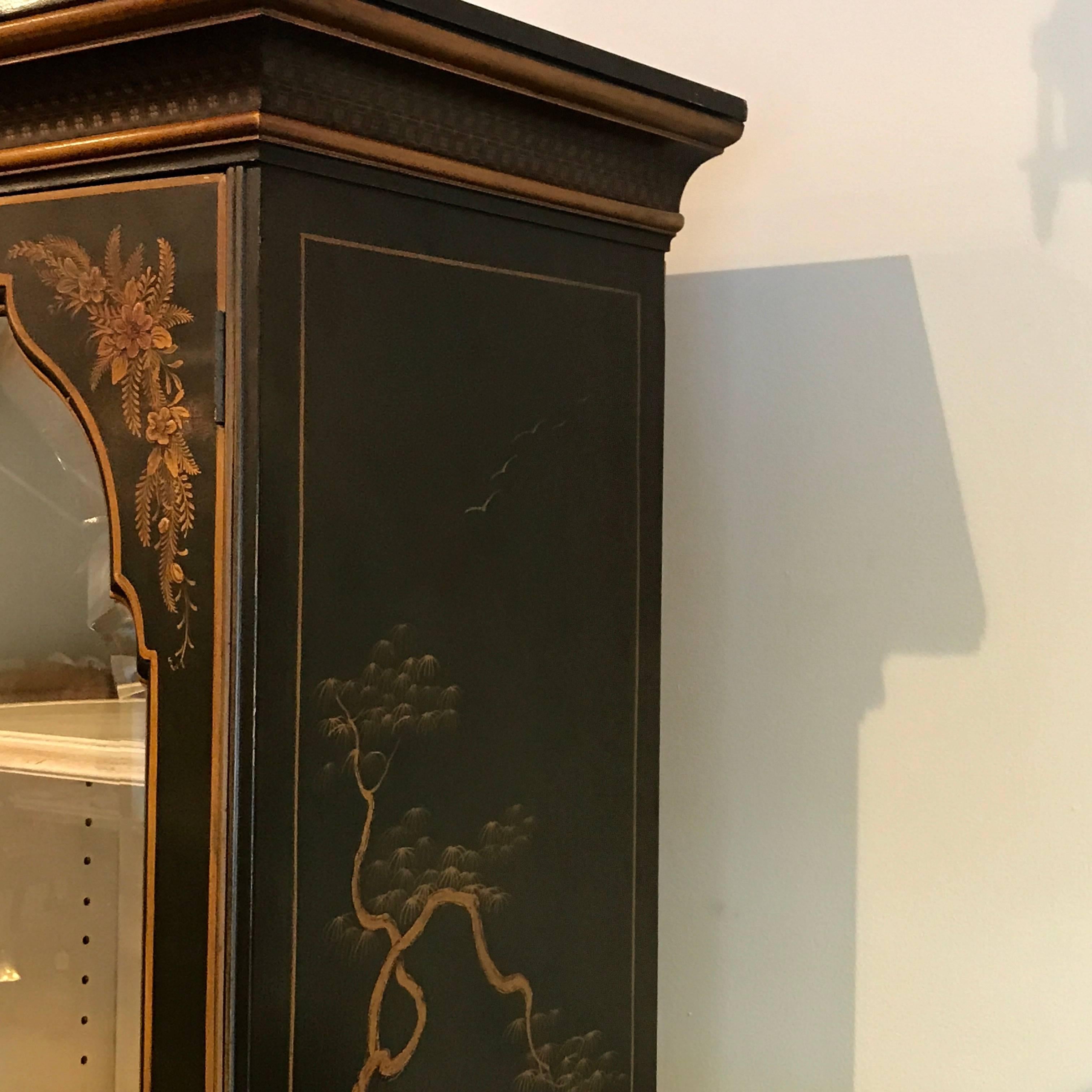 Beveled Beautiful Georgian Style Chinoiserie Lacquered Breakfront