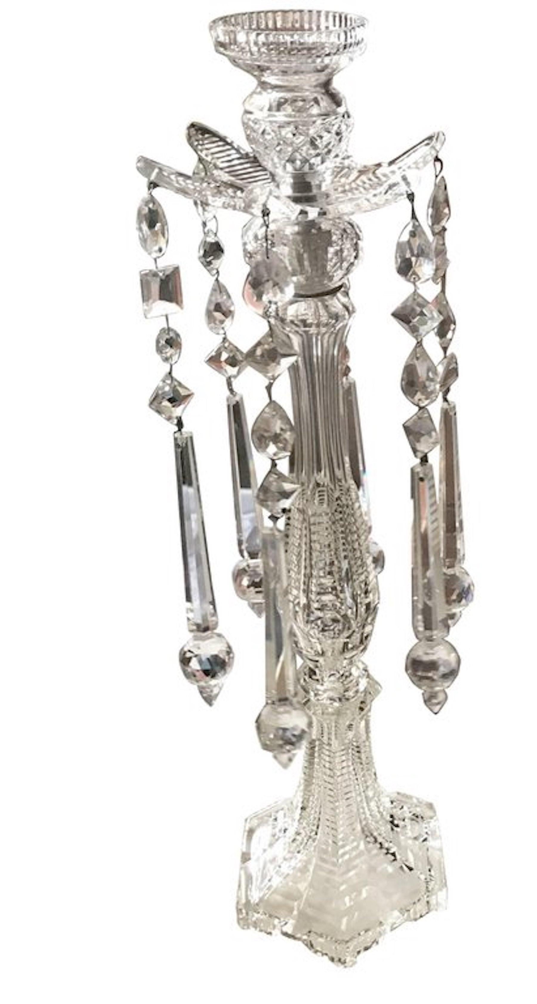 High Victorian Sumptuous Pair of Cut Crystal Tall Candlesticks, Attributed to F.&C. Osler