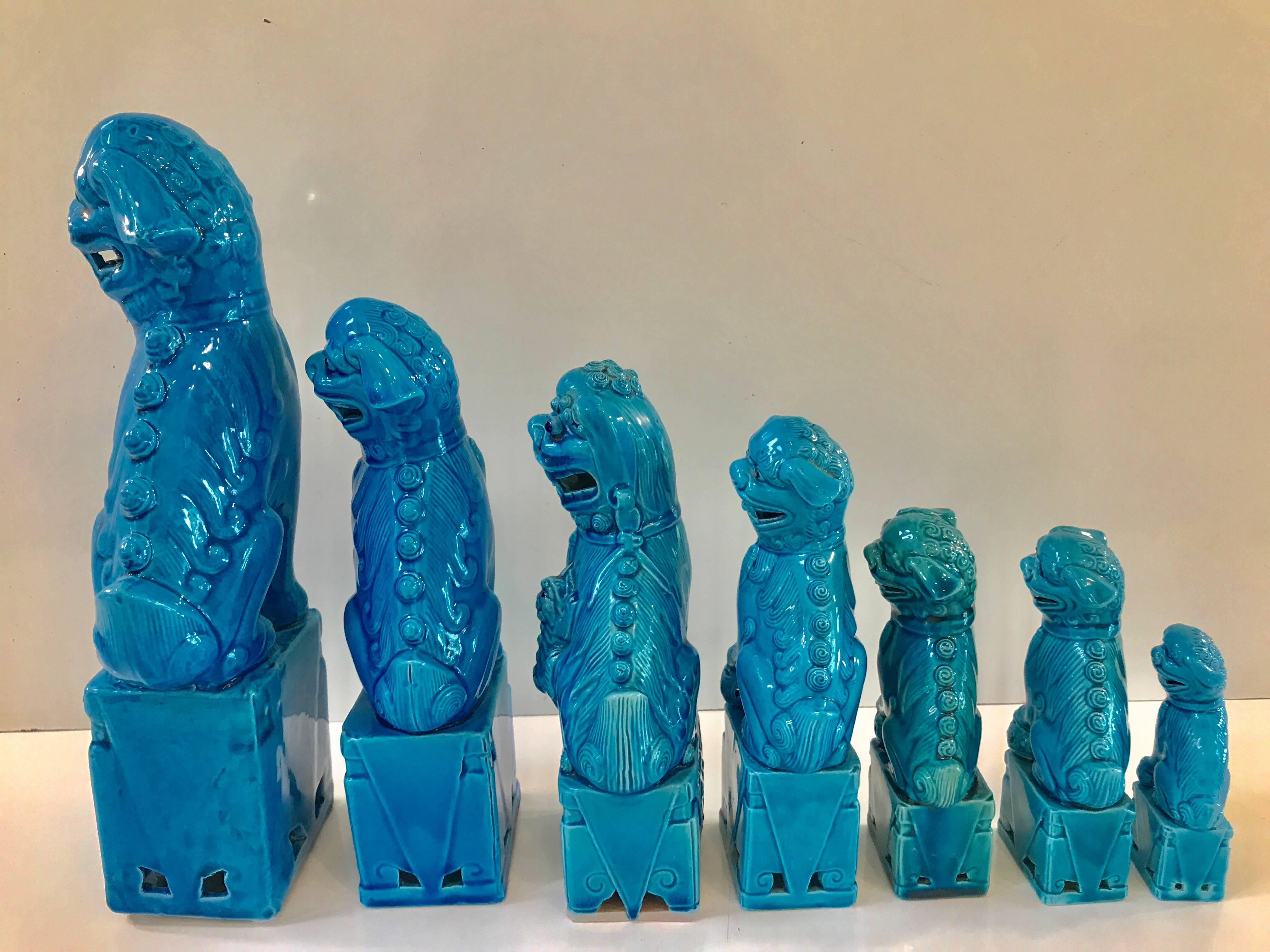 Collection of 14 Graduating Turquoise Chinese Export Foo Dogs 1