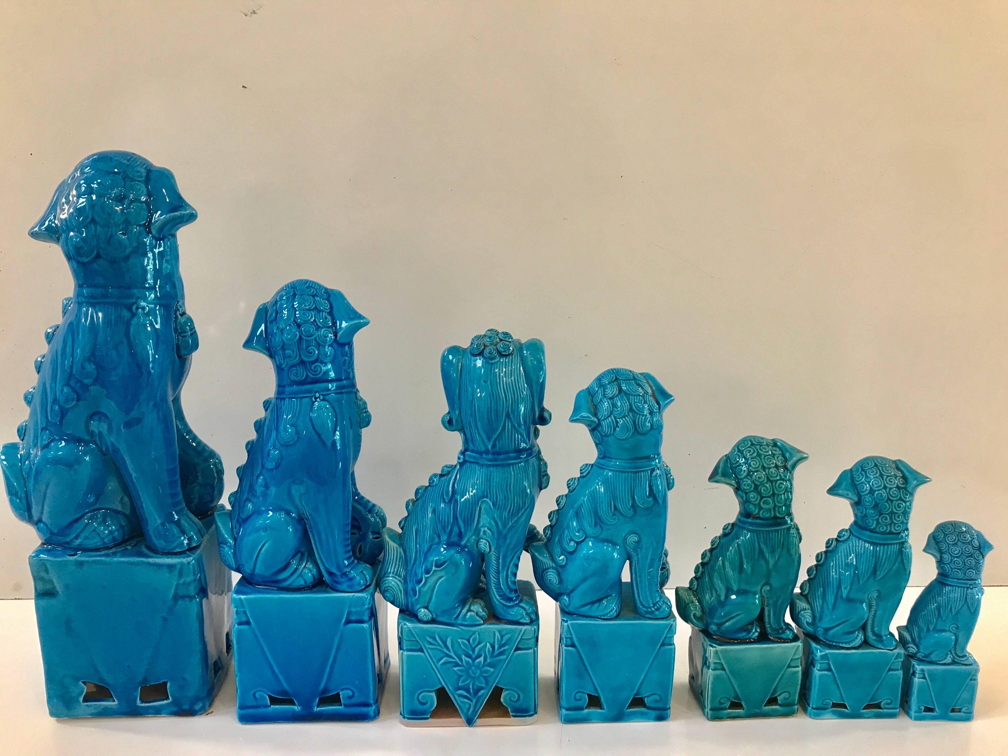 Collection of 14 Graduating Turquoise Chinese Export Foo Dogs 2