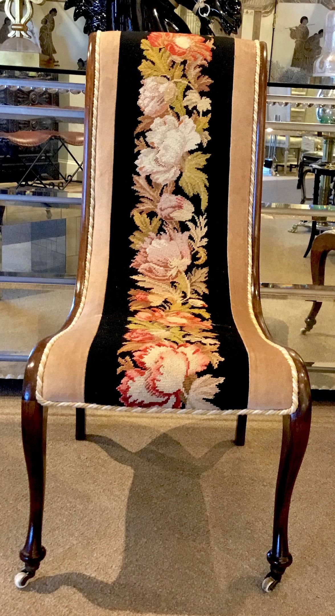 Pair of Napoleon III Needlepoint Slipper Chairs In Good Condition In Atlanta, GA