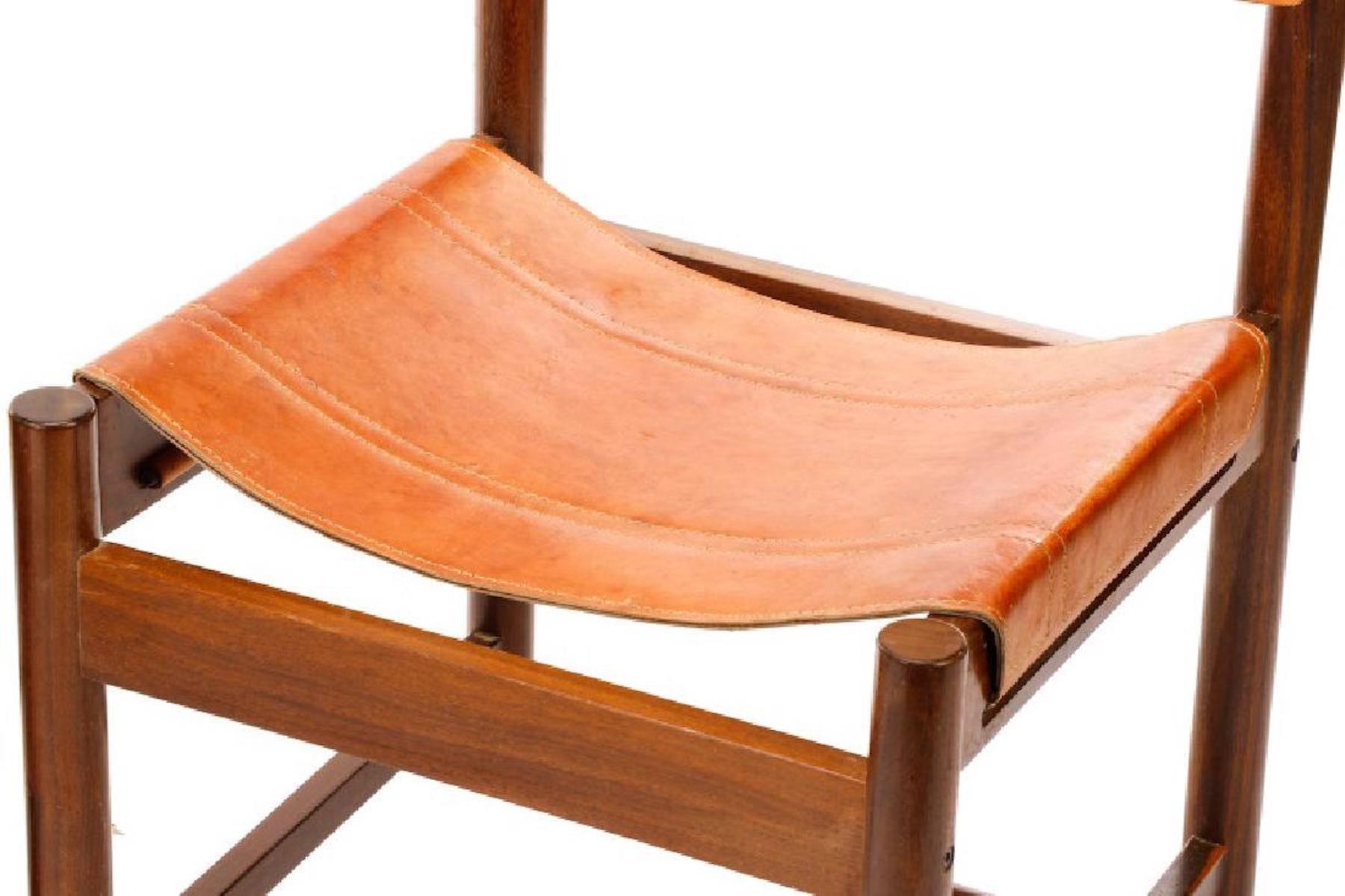 Mid-Century Modern Pair of Michel Arnoult Wood and Leather Chairs For Sale