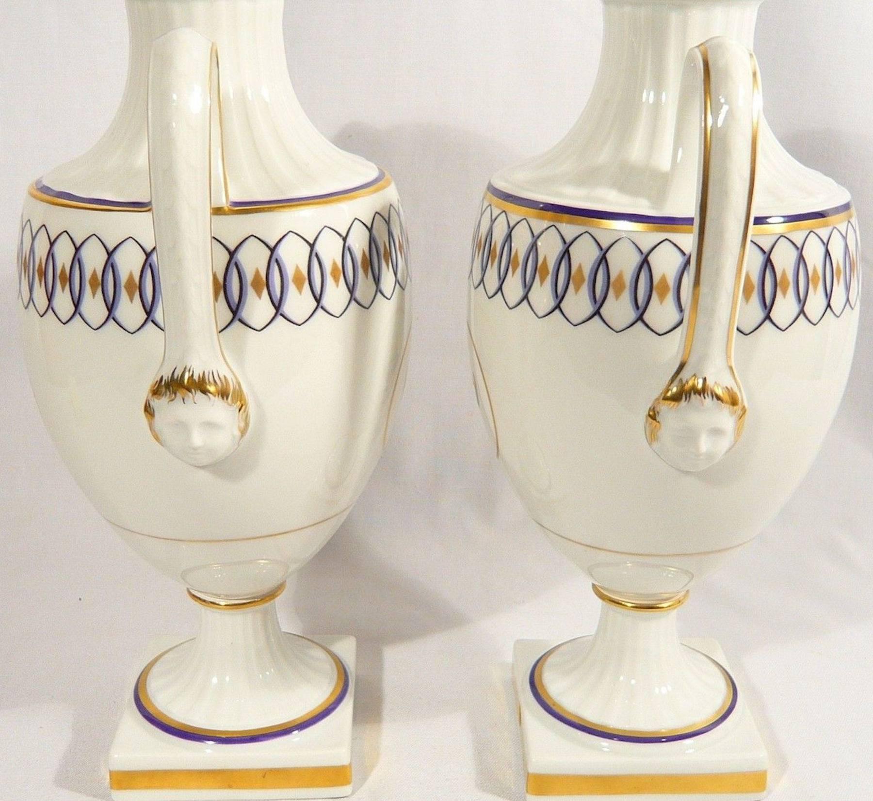 Porcelain Pair of Neoclassic Lamps, by Gio Ponti for Richard Ginori Pittorai For Sale