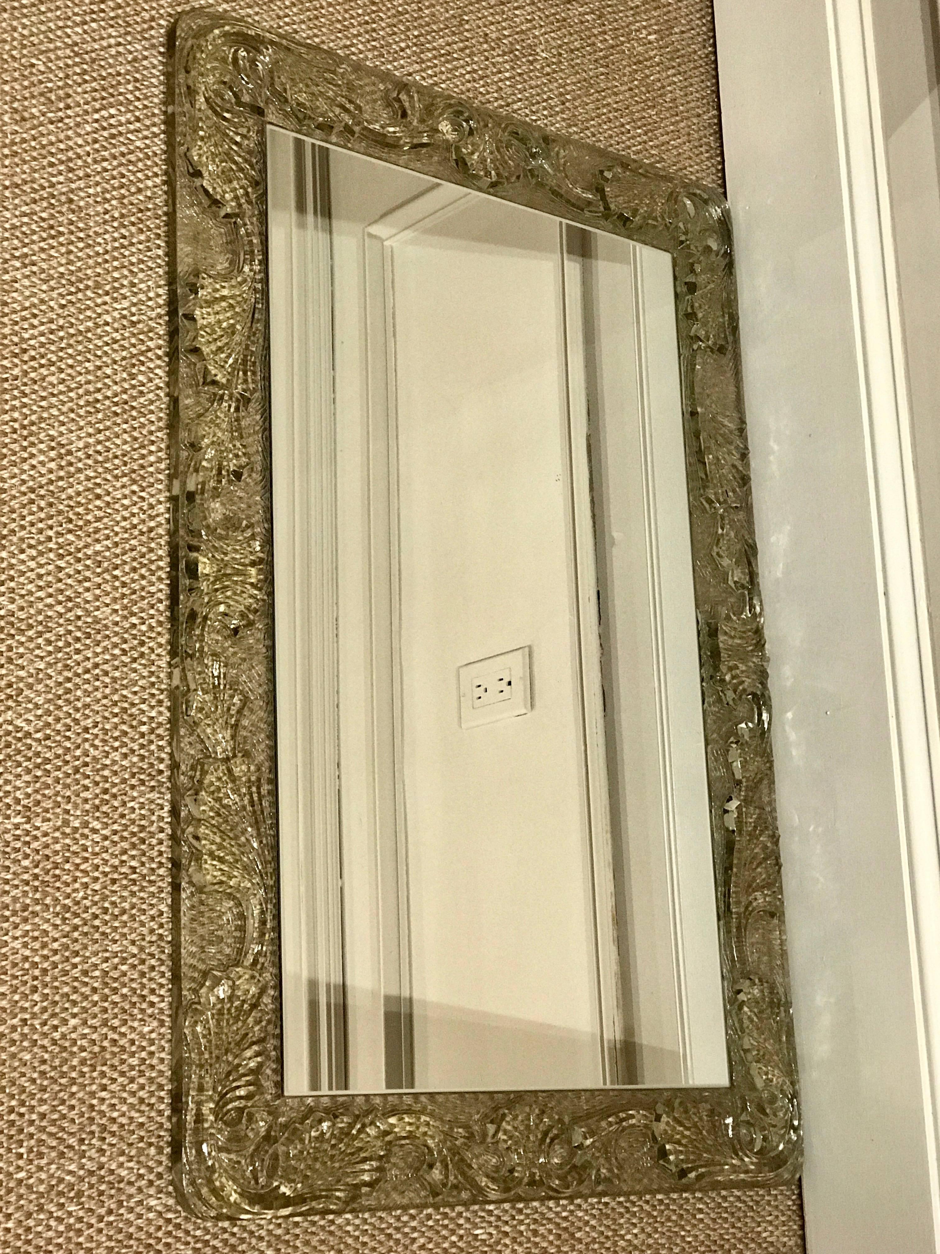 European Lalique Style Glass Wall Mirror