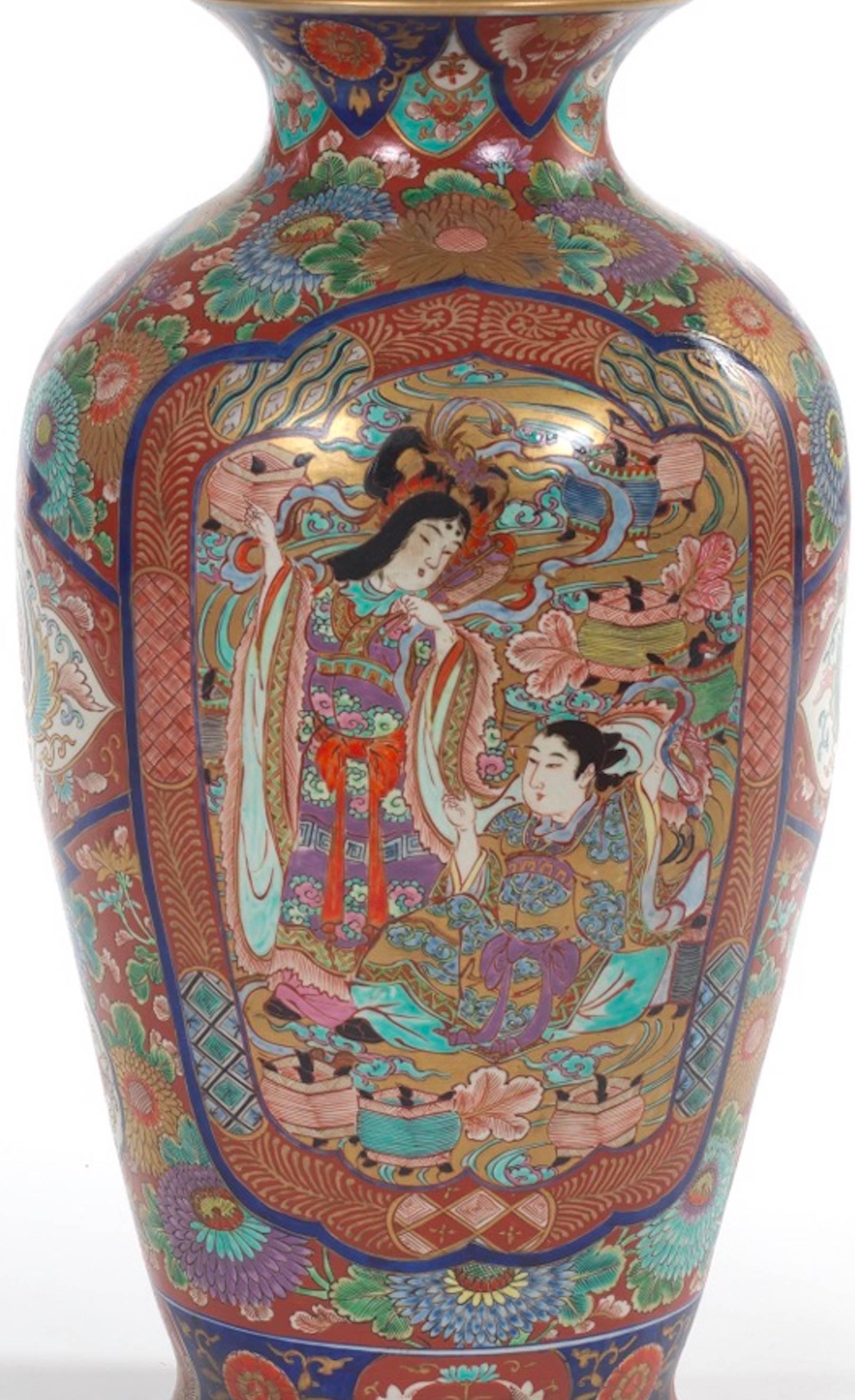 Large Fukagawa Imari vase, now as a lamp, the vase alone stands 25