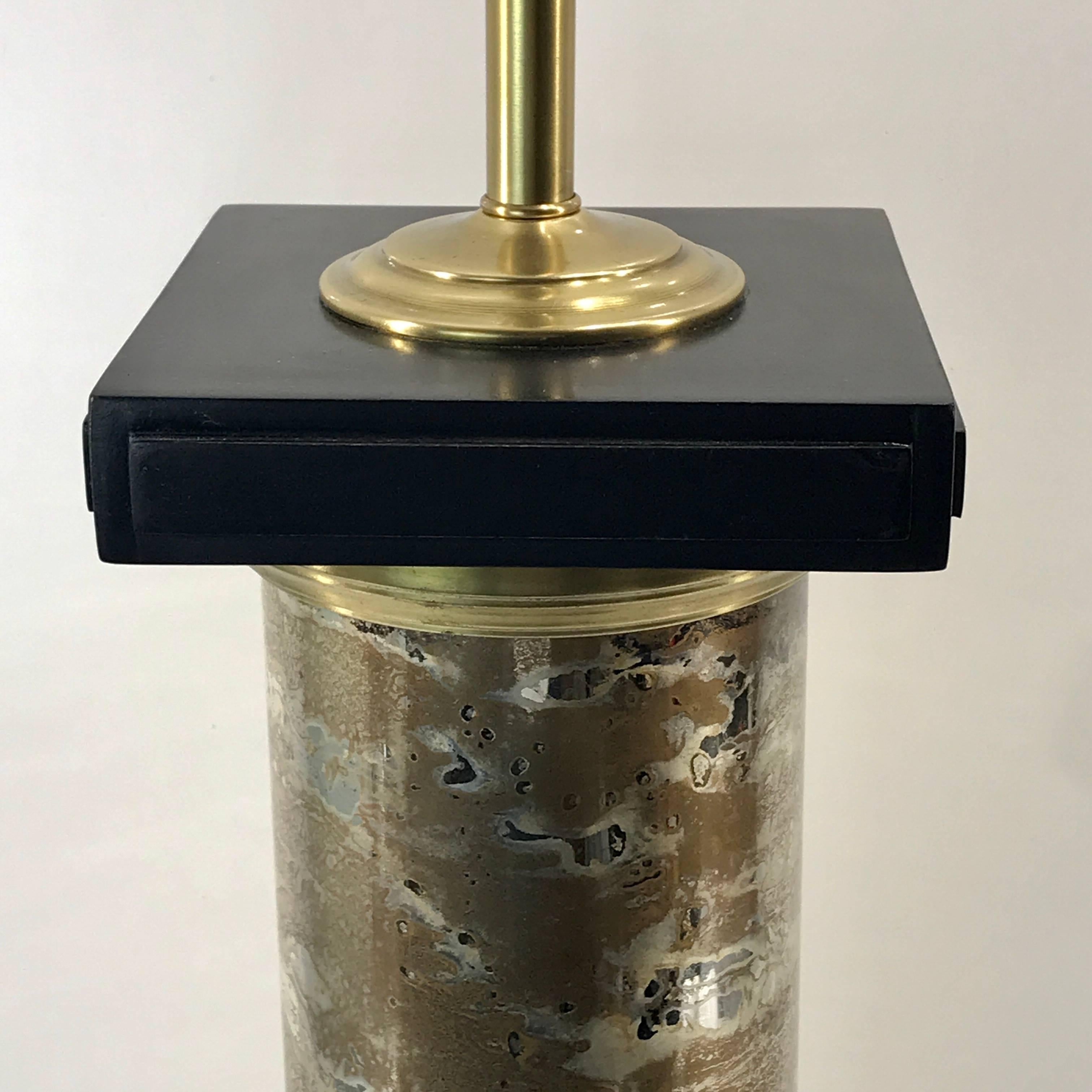 Blackened Large Pair of Mercury Glass Column Lamps