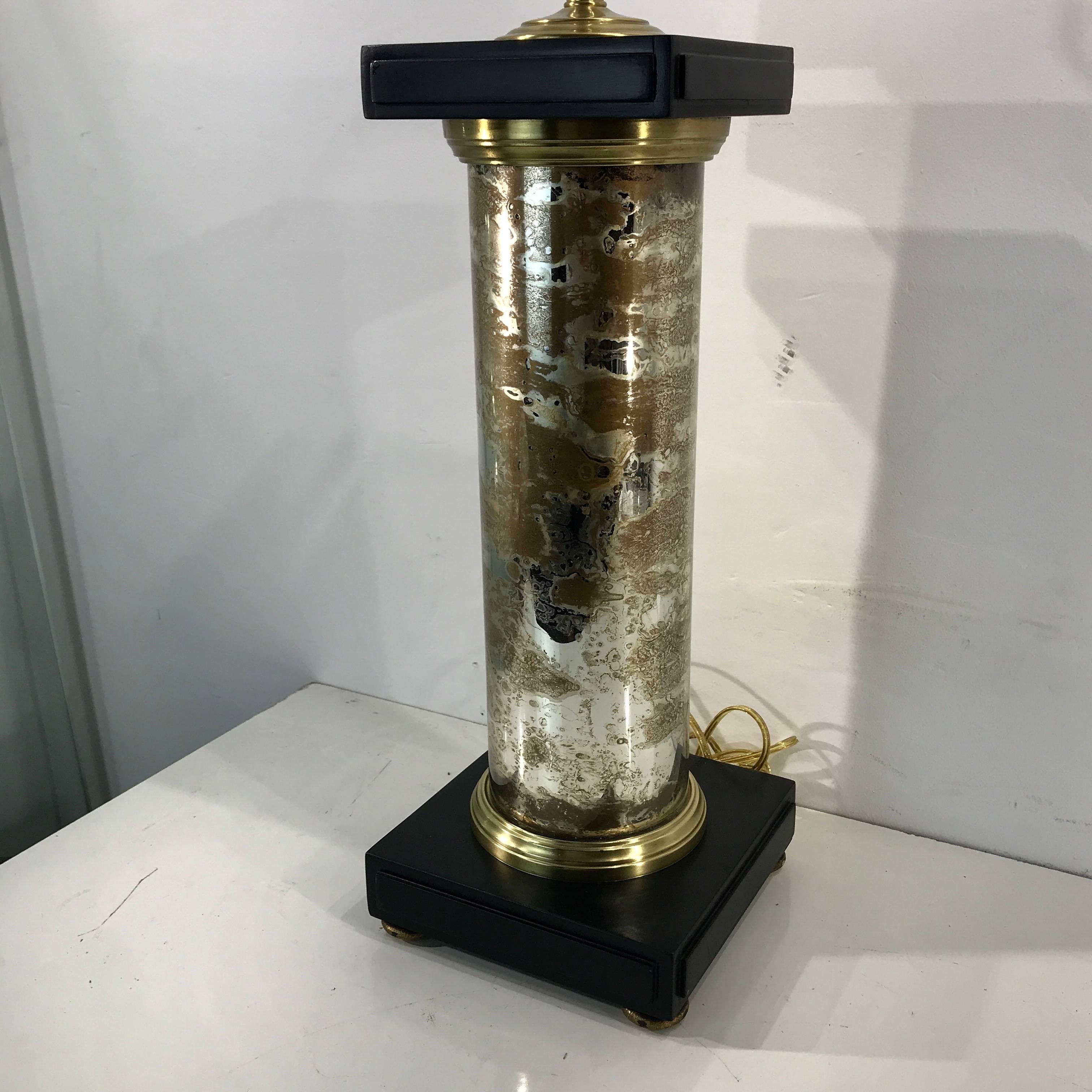 Large Pair of Mercury Glass Column Lamps 1