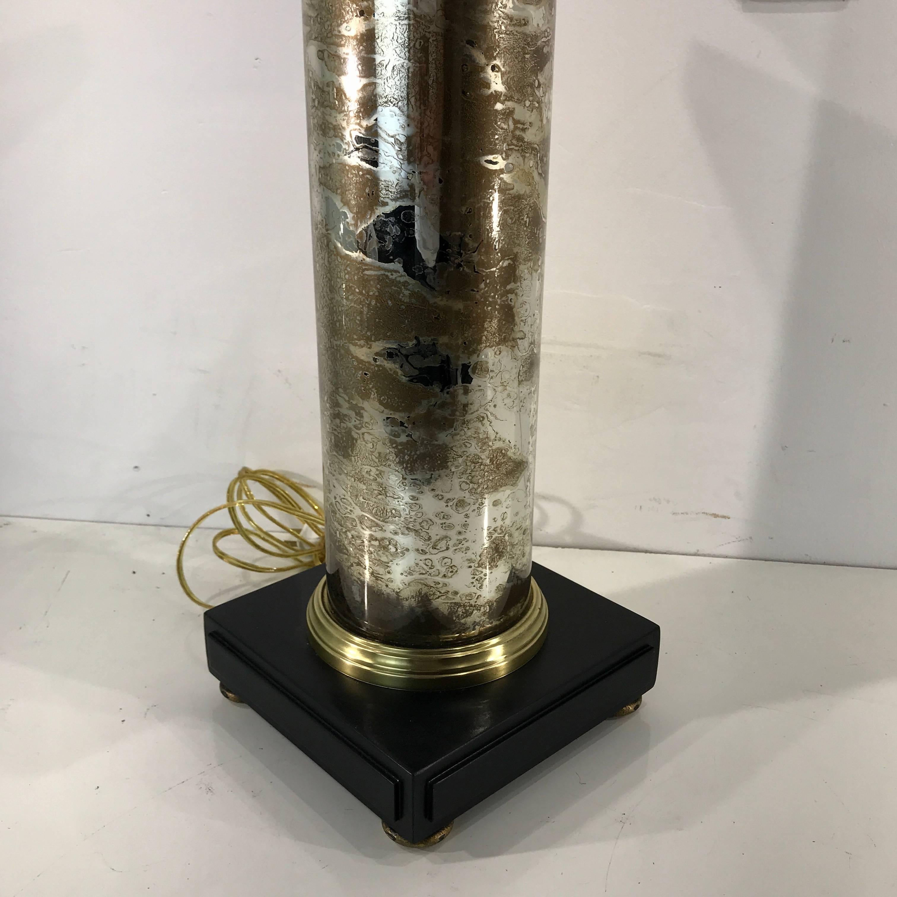 Large Pair of Mercury Glass Column Lamps 2