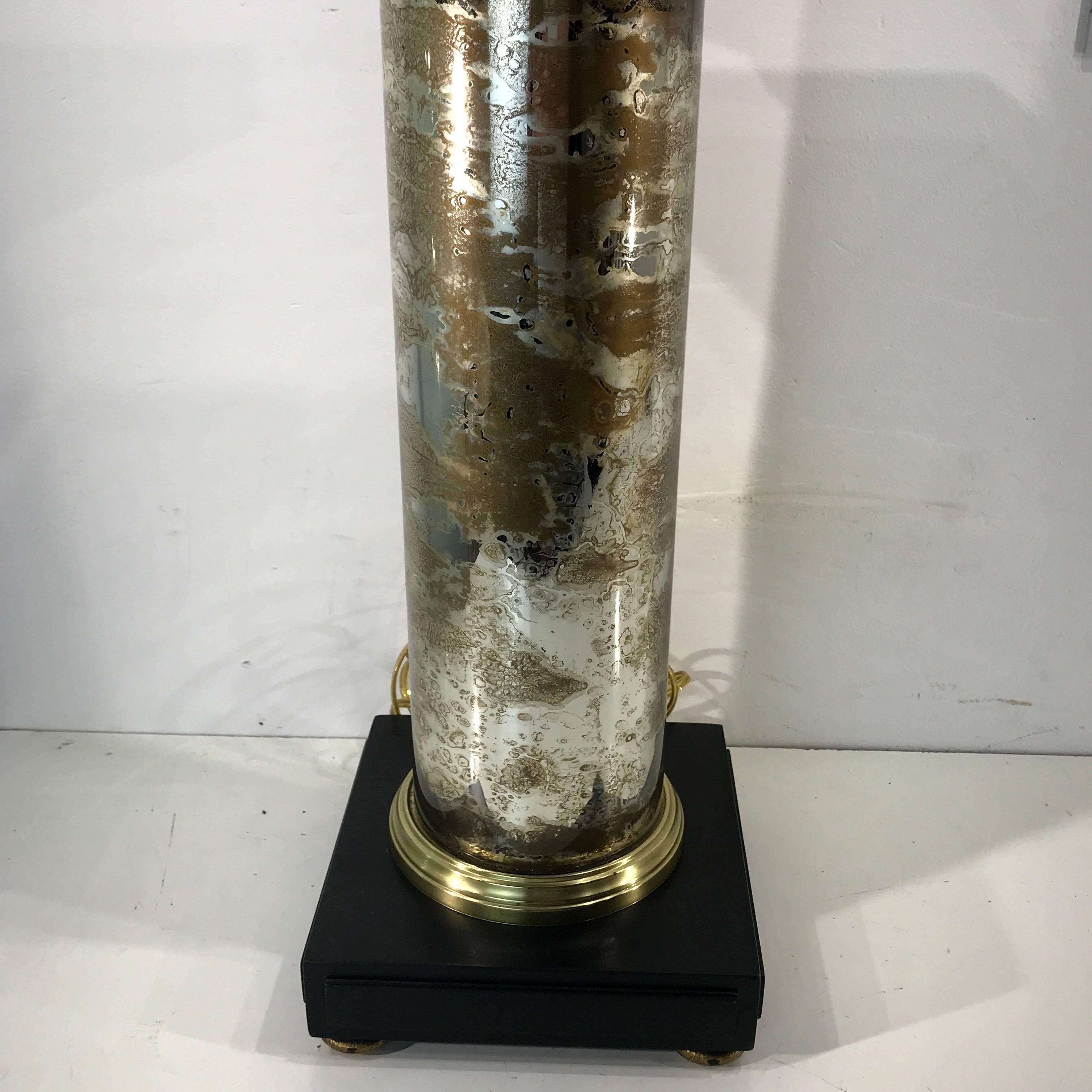 Mid-20th Century Large Pair of Mercury Glass Column Lamps
