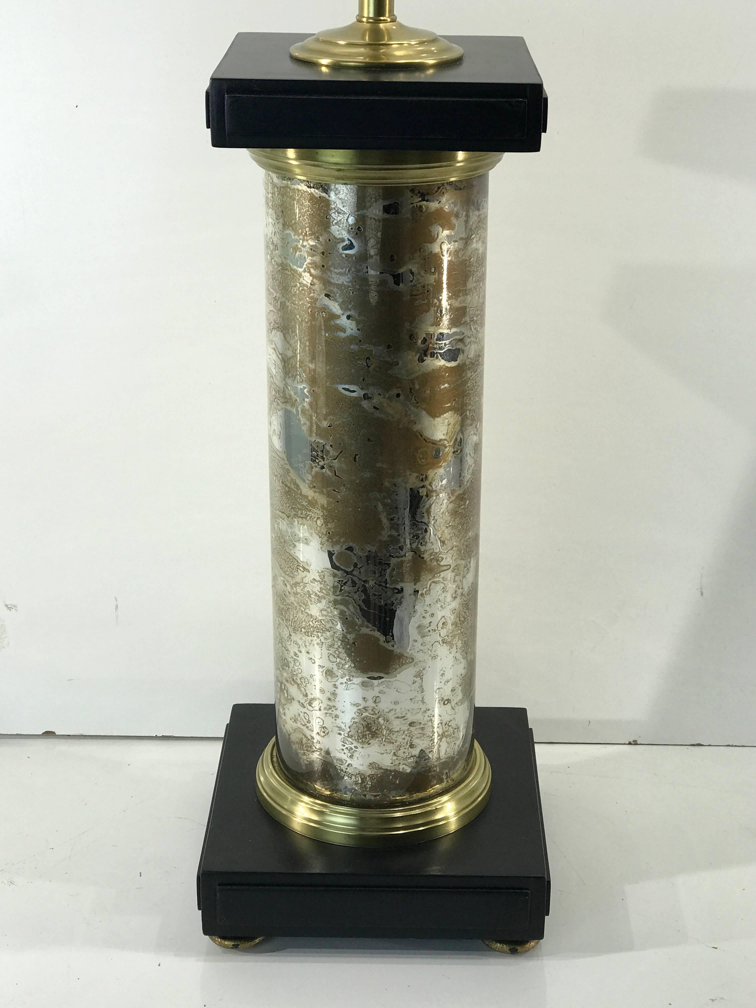 European Large Pair of Mercury Glass Column Lamps