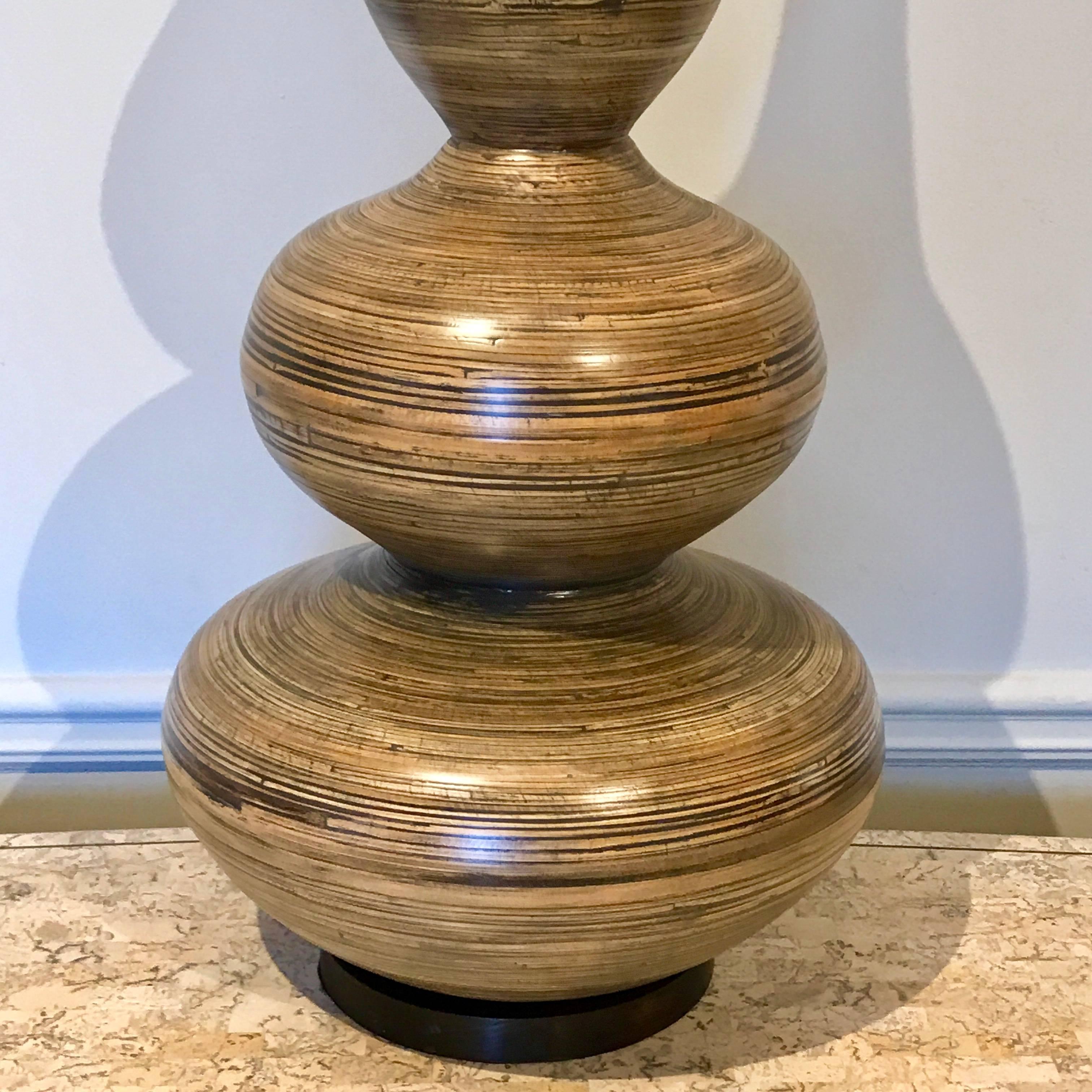 Stunning Pair of Large Lacquered Bamboo Gourd Lamps In Excellent Condition For Sale In Atlanta, GA