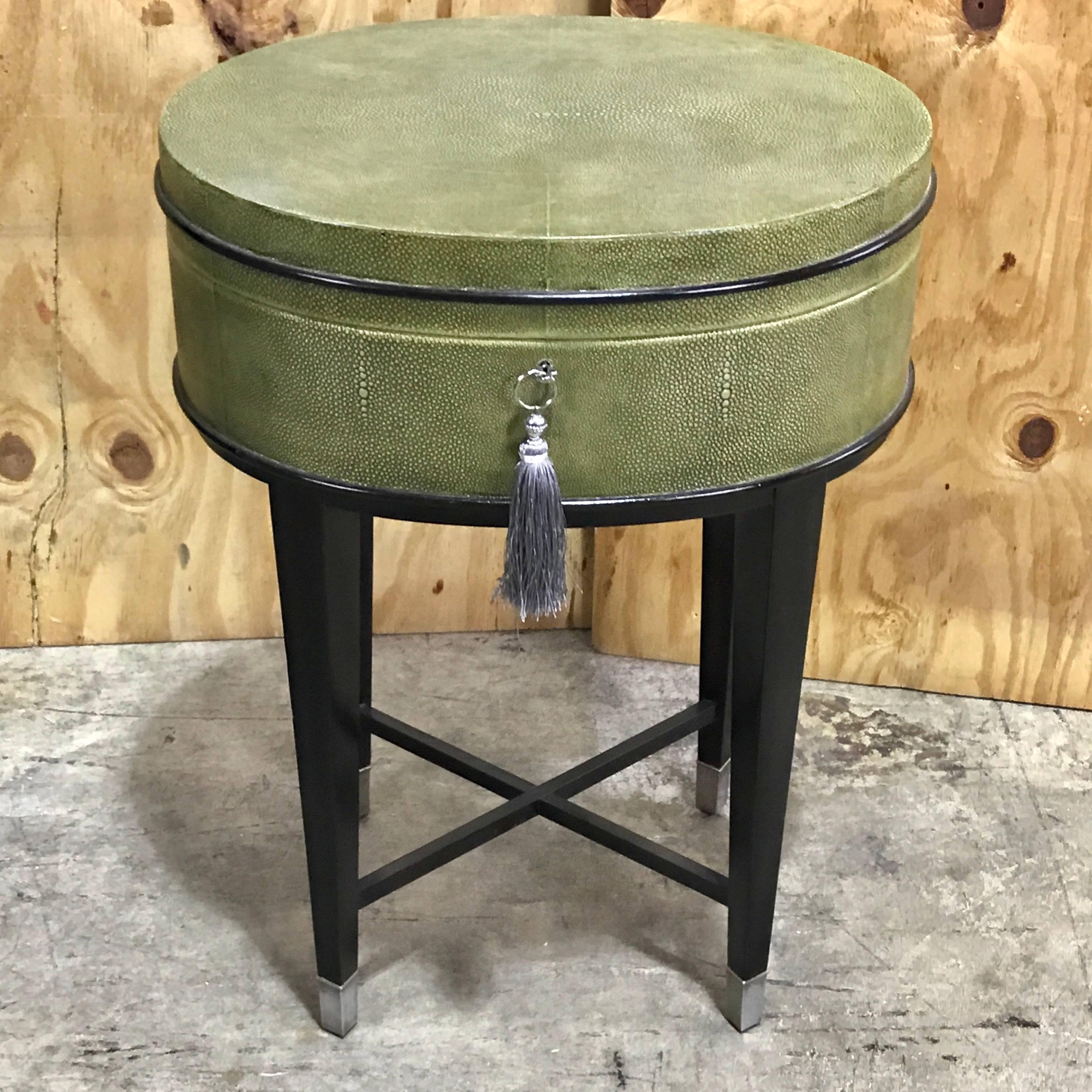 Modern Pair of Oval Shagreen Side Tables, Attributed to R & Y Augousti 