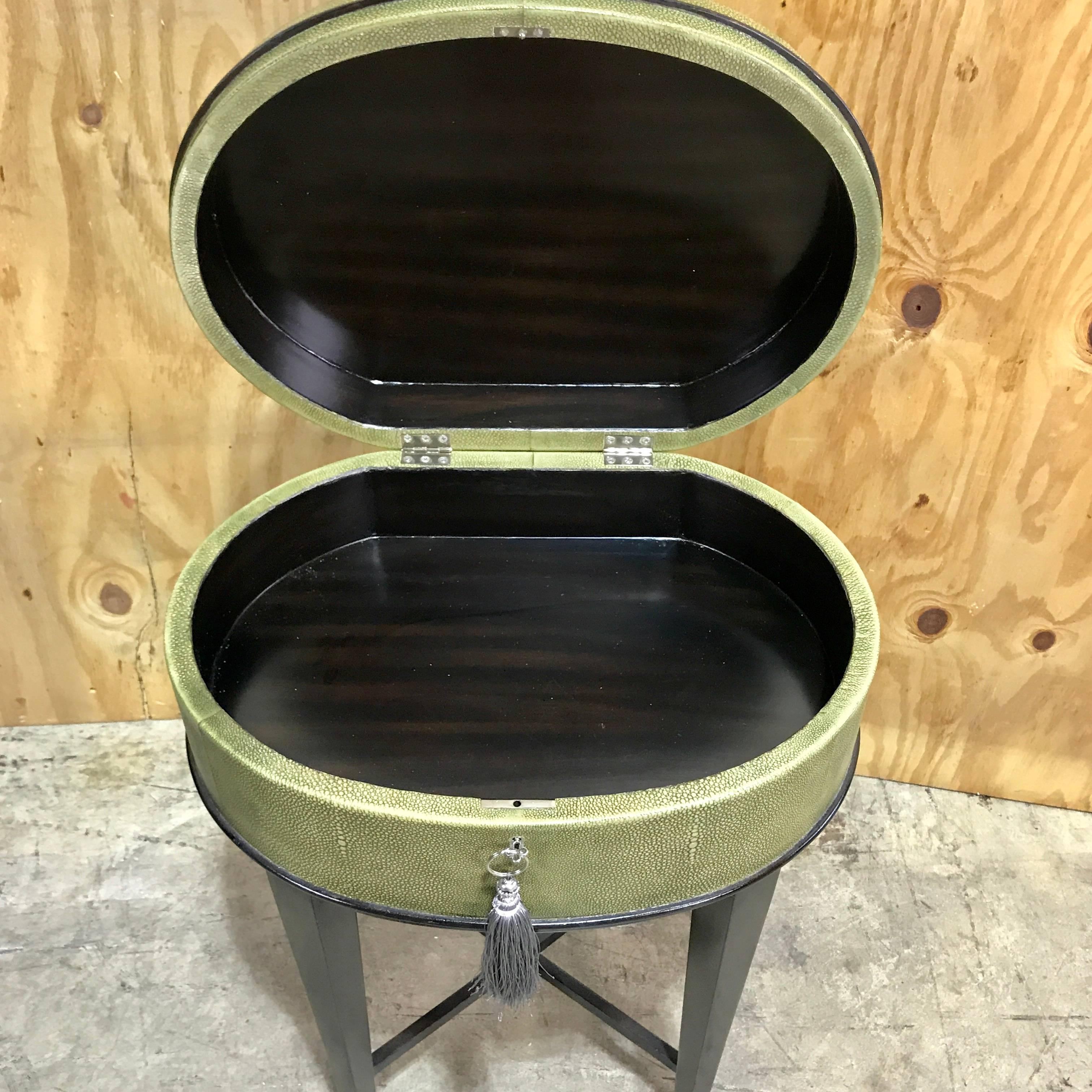 Pair of Oval Shagreen Side Tables, Attributed to R & Y Augousti  In Excellent Condition In Atlanta, GA