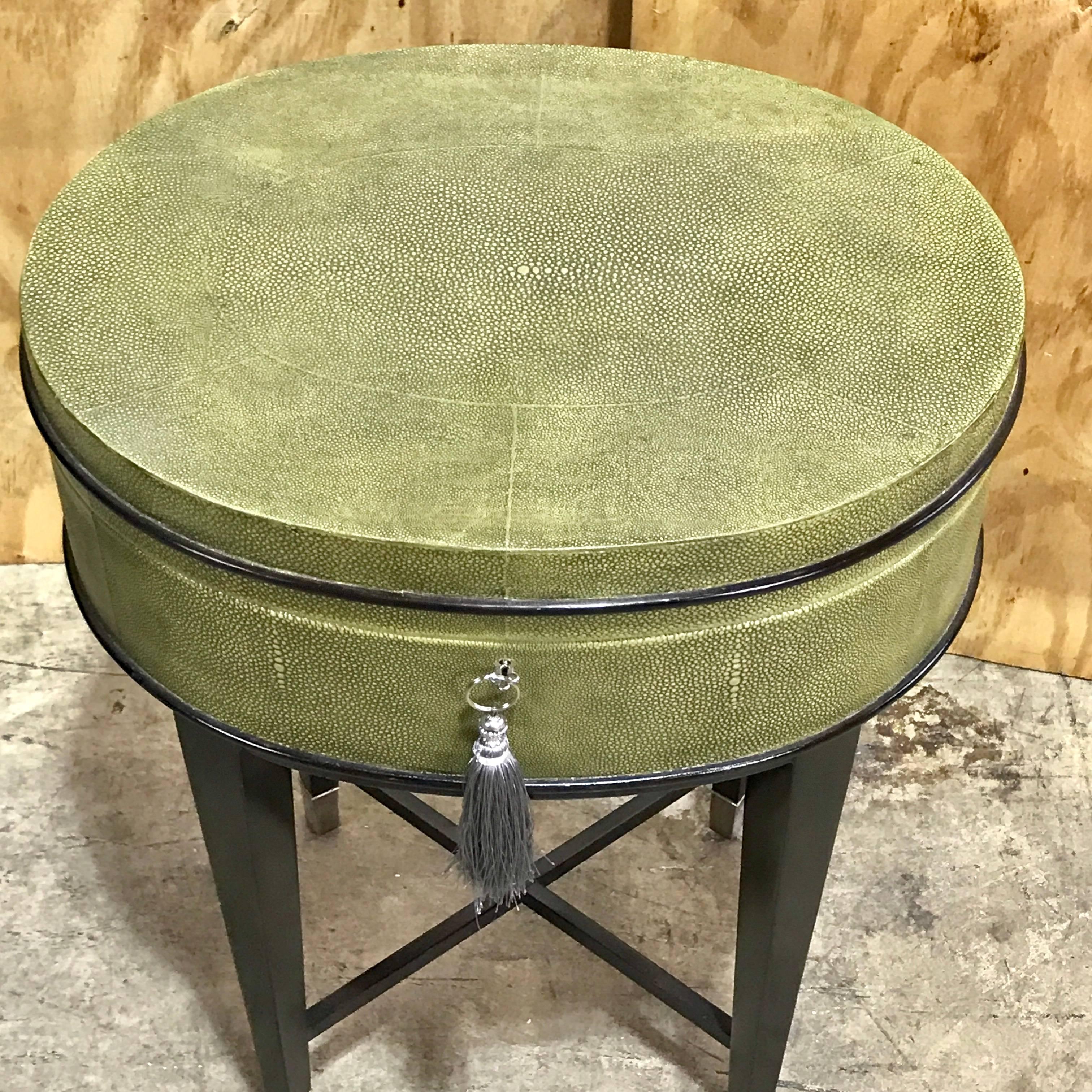 French Pair of Oval Shagreen Side Tables, Attributed to R & Y Augousti 