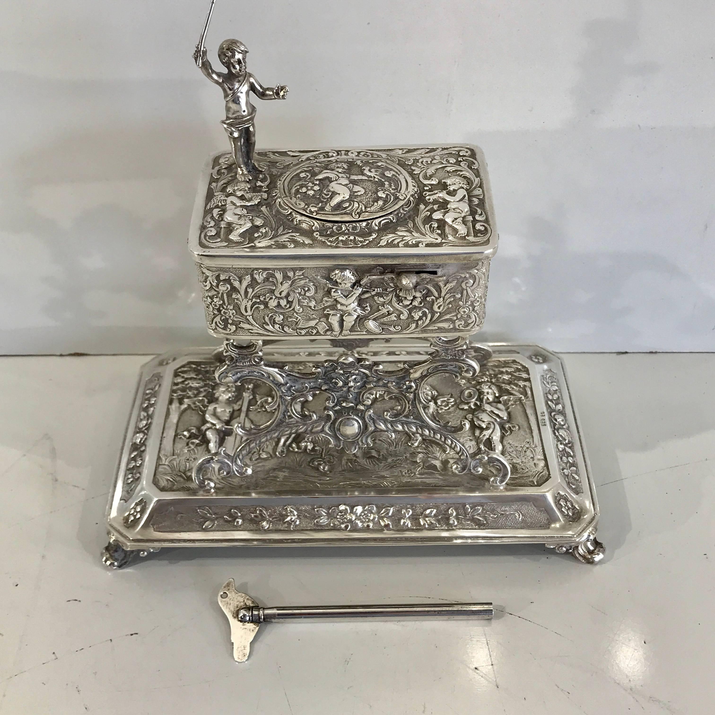 Large Figural Sterling Singing Bird Table Box For Sale 2