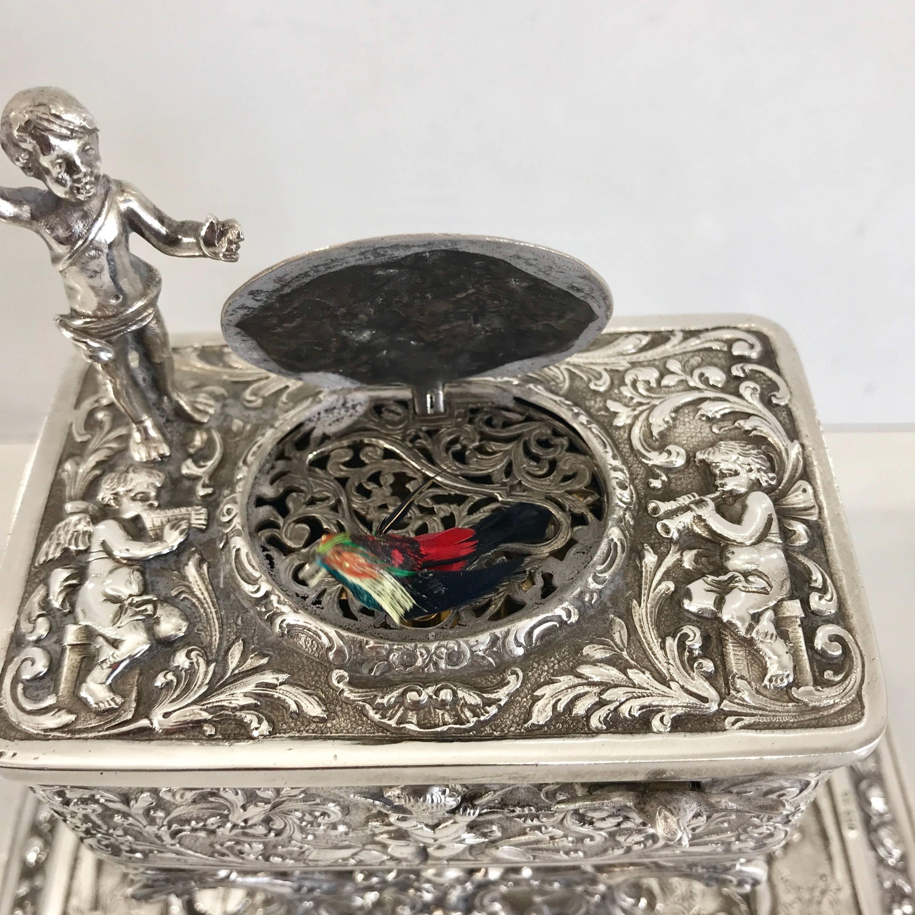 20th Century Large Figural Sterling Singing Bird Table Box For Sale