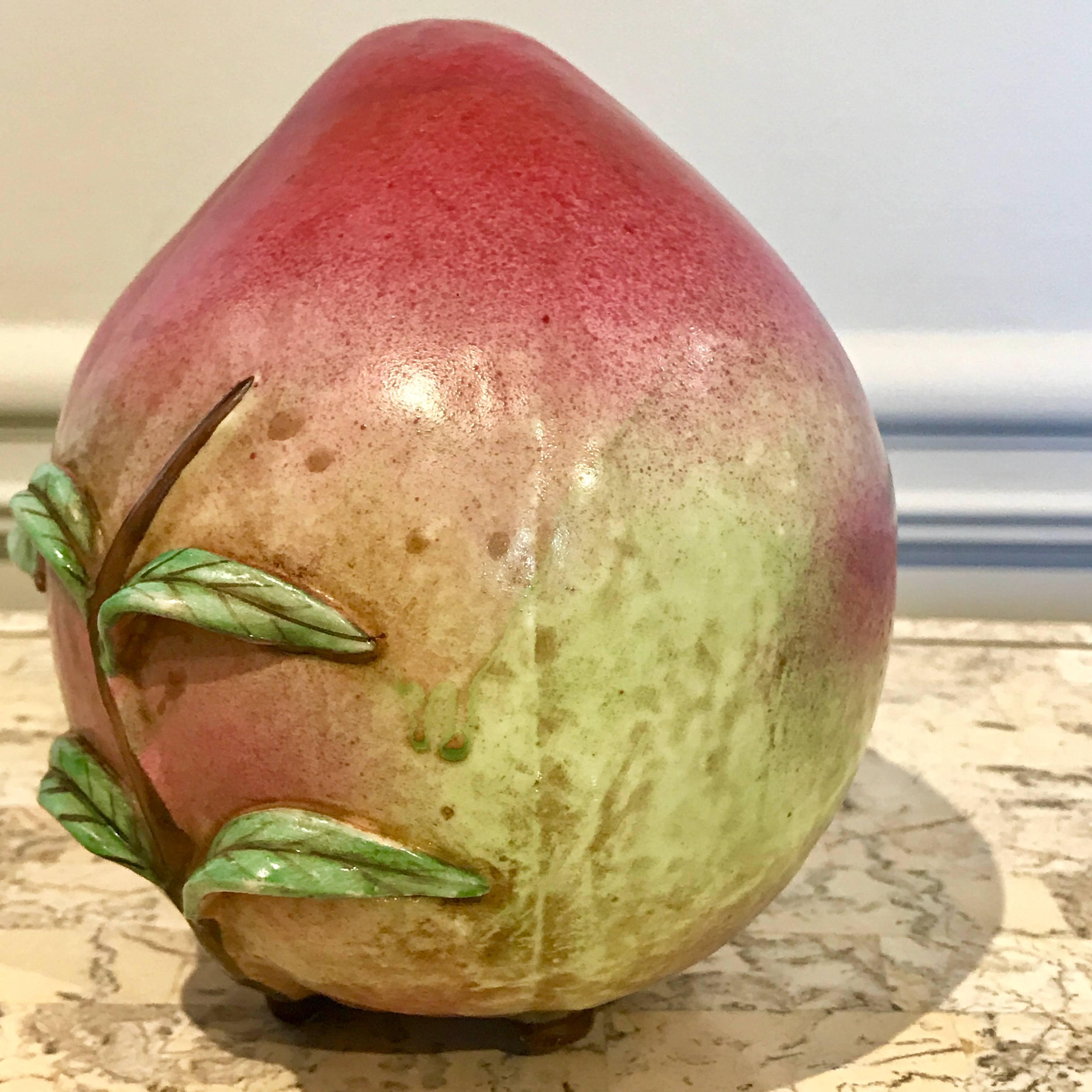 Rare Chinese export altar fruit of a standing peach, this example is footed and stands upright instead of typically laying horizontally.