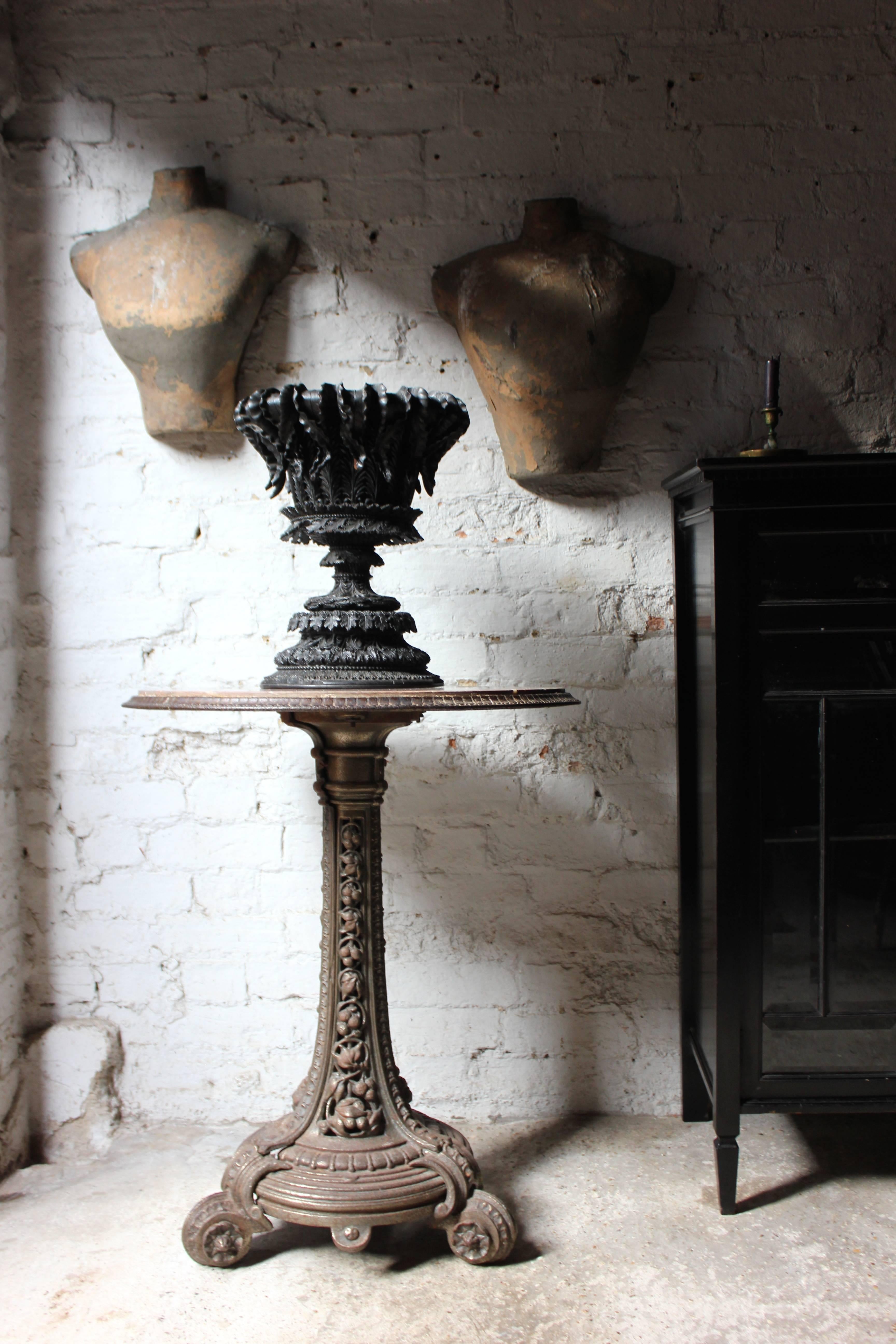 Gothic Revival Victorian Cast Iron and Portasanta Brecchia Marble Top Circular Occasional Table