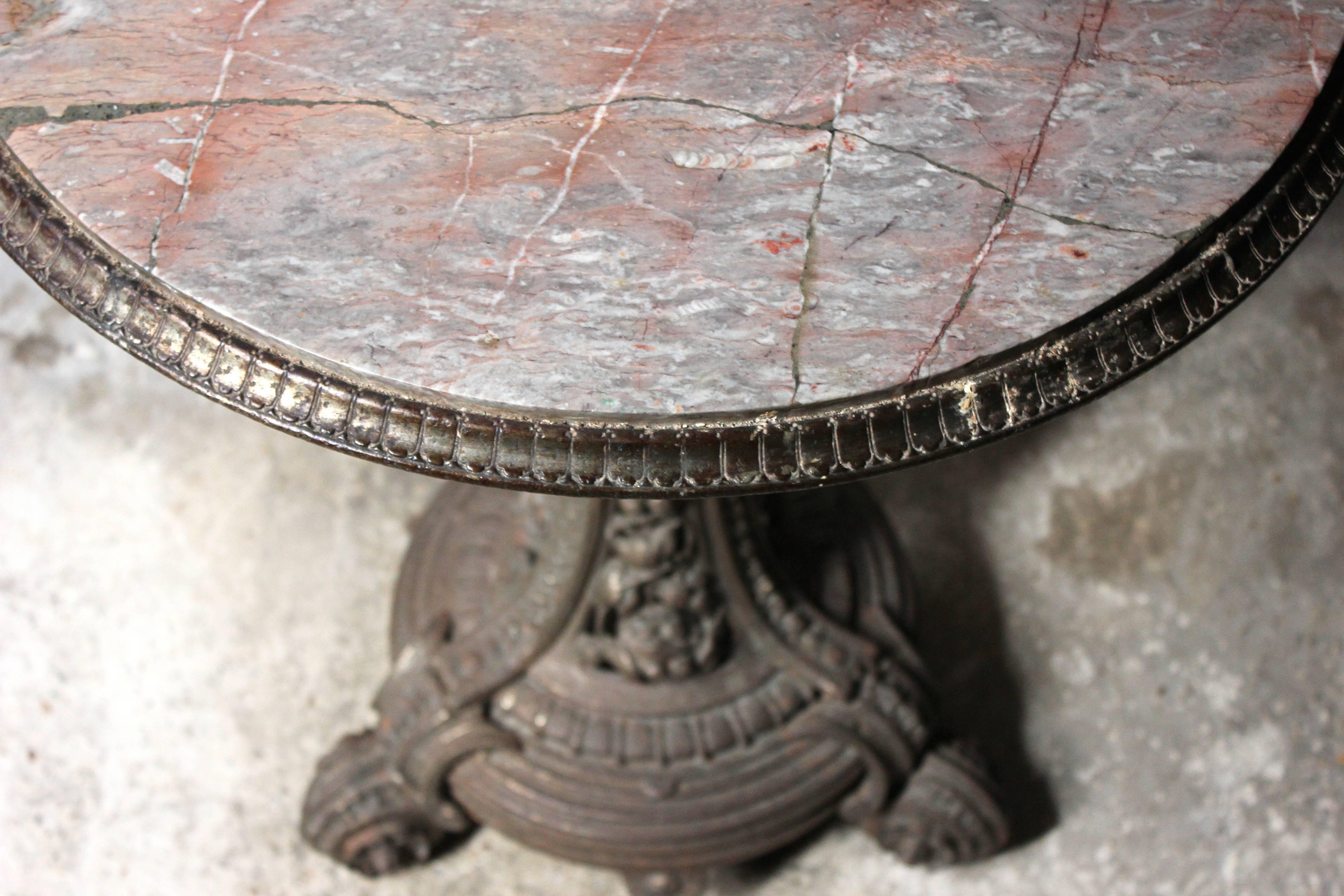 Carved Victorian Cast Iron and Portasanta Brecchia Marble Top Circular Occasional Table