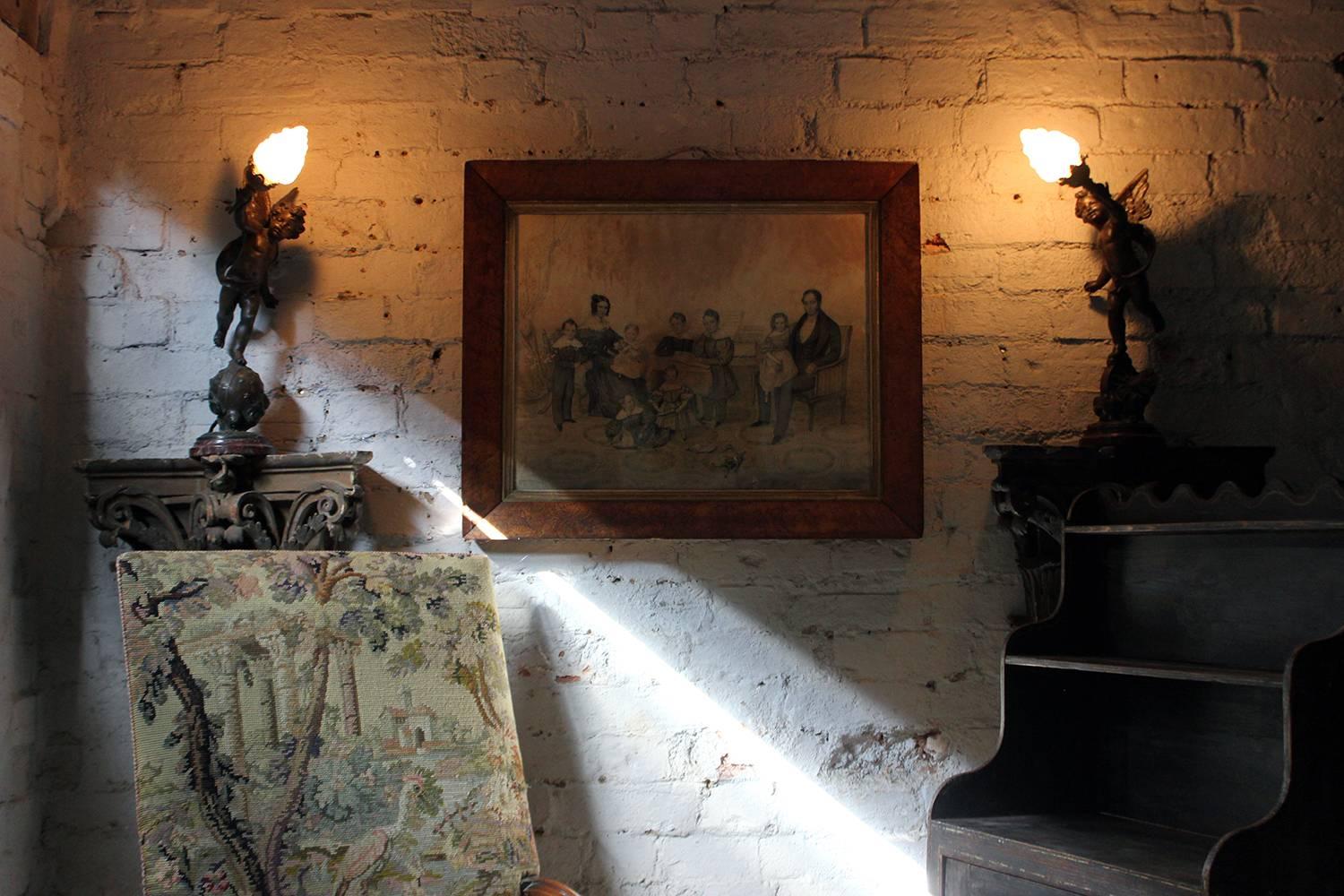 Pair of French Spelter & Marble Table Lamps Modeled as Winged Cherubs circa 1915 3