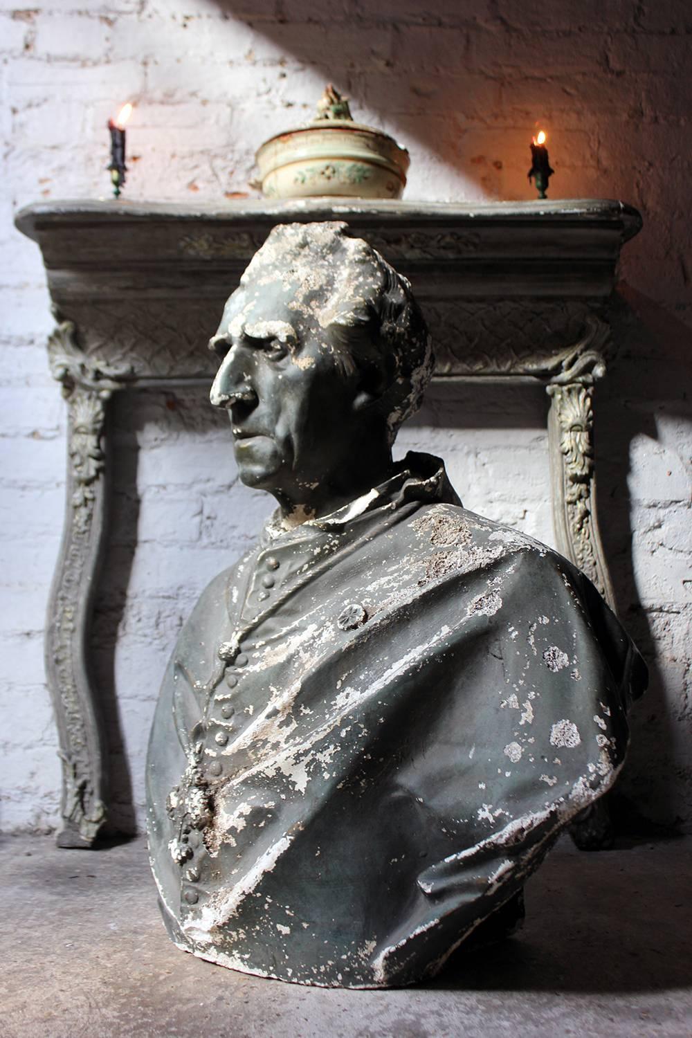 Large Victorian Painted Plaster Portrait Library Bust of a Cardinal, circa 1900 In Fair Condition In Bedford, Bedfordshire