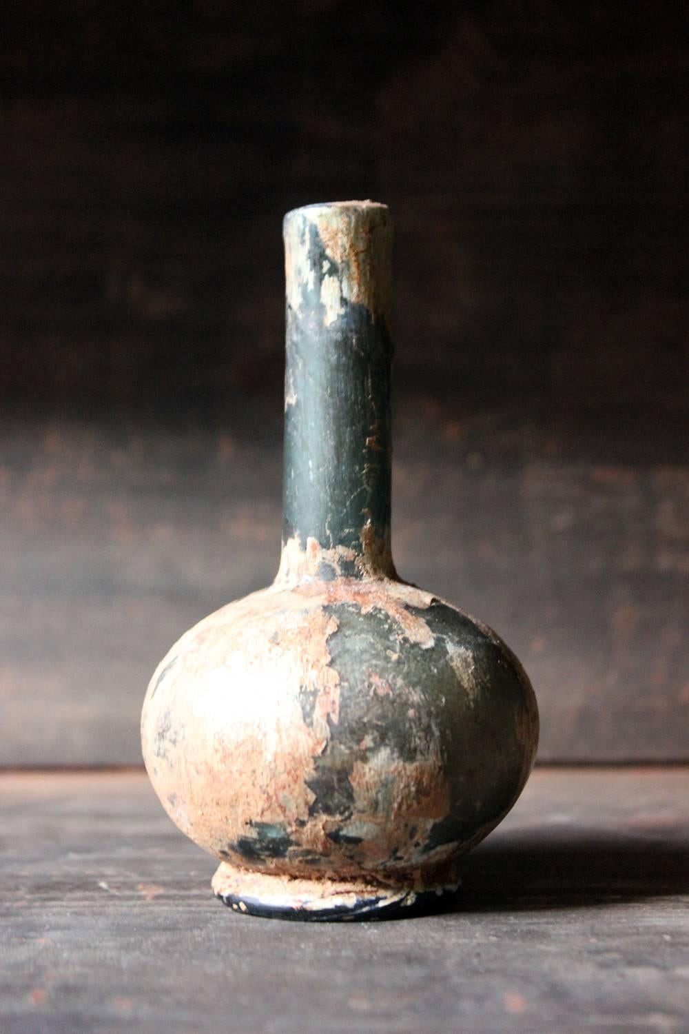 Asian Beautiful Small Islamic Green Glass Bottle, 8th-10th Century AD
