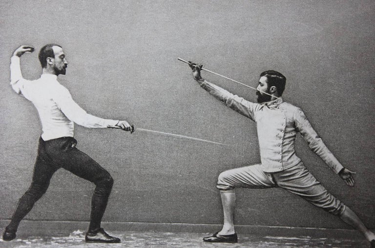 Sword Fencing of 1893 Group of Eight Framed Photogravures of Fencing