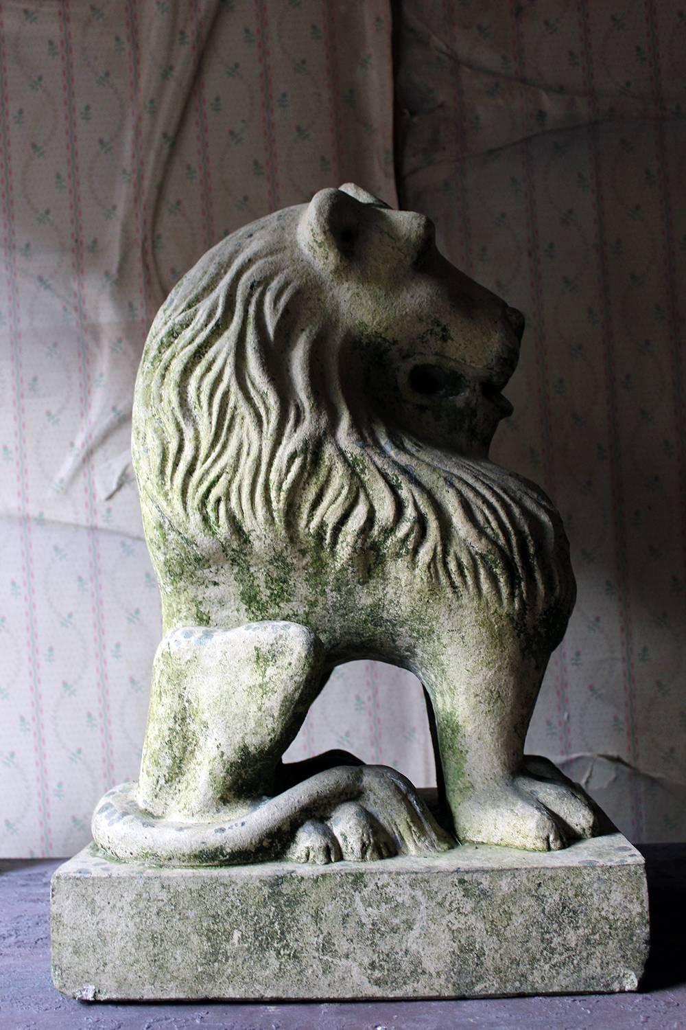 English Attractive and Highly Stylised Early 20th Century Terracotta Seated Lion