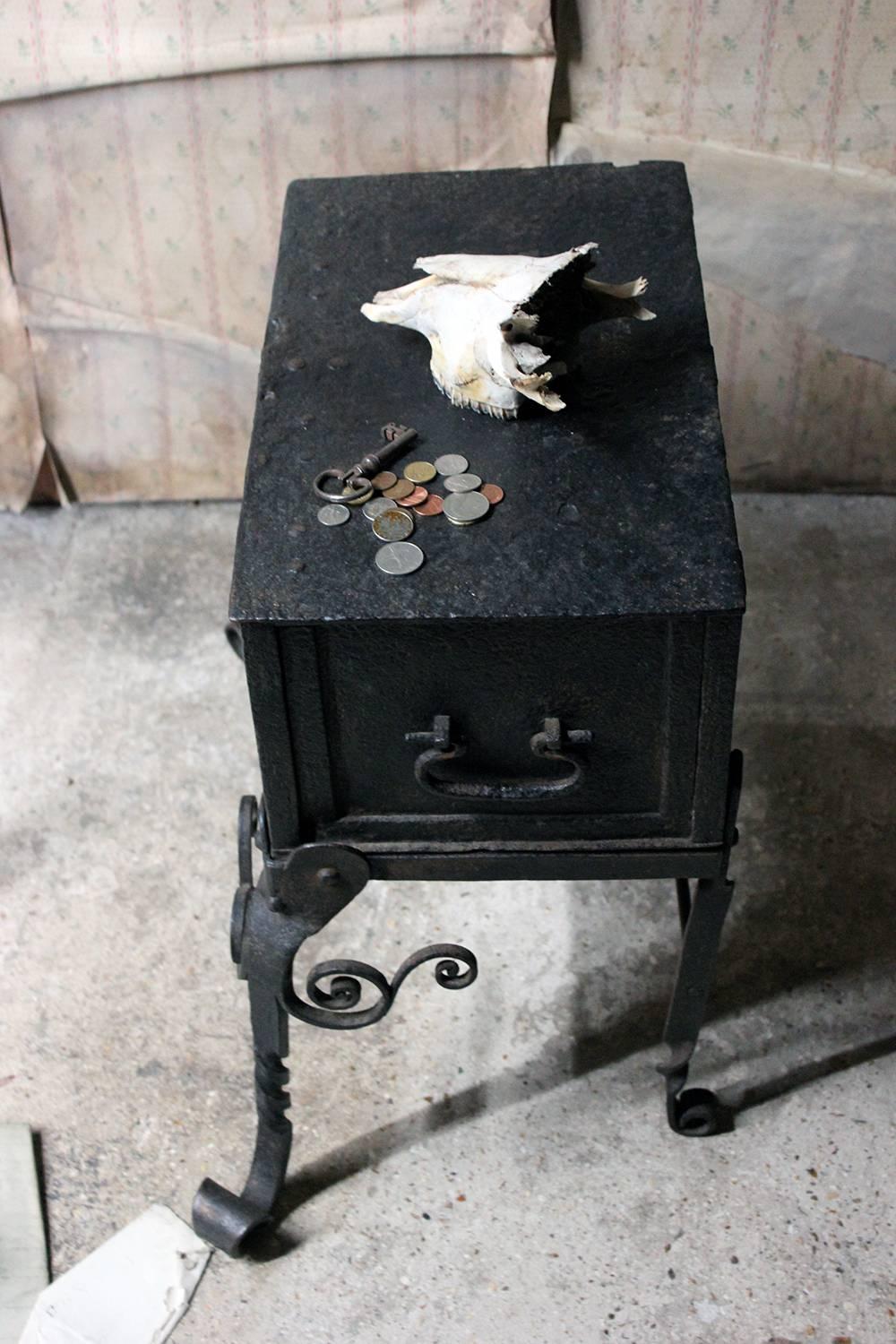 Rare 17th Century Spanish Baroque Iron Strong Box on Stand, circa 1660-1690 3