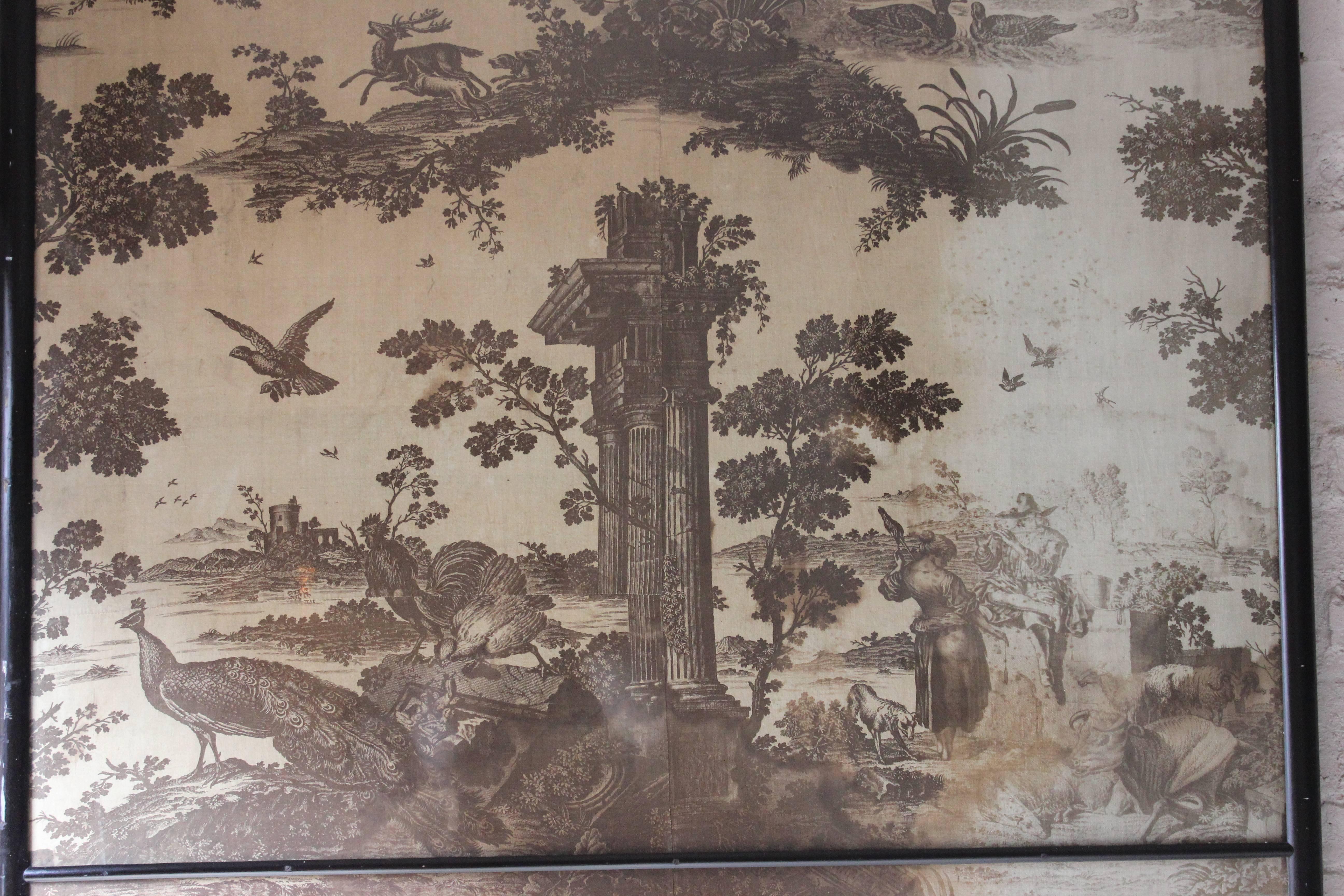 Large Framed Mid-18thC Section of 'Toiles de Jouy' Wall Covering; 'The Old Ford' 2