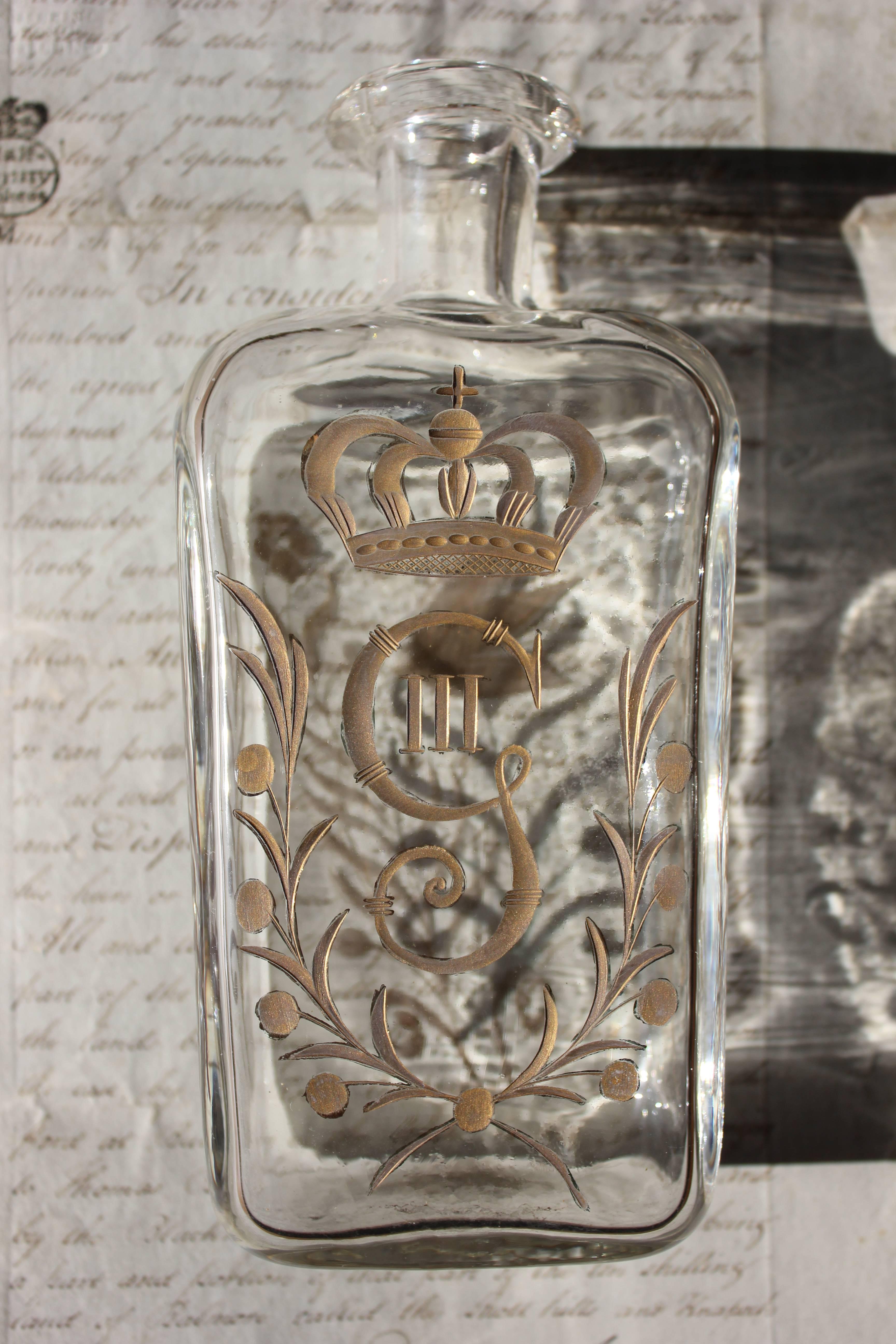 19th Century Pair of circa 1800 Swedish Glass Flasks Gilt Decorated for Gustav III