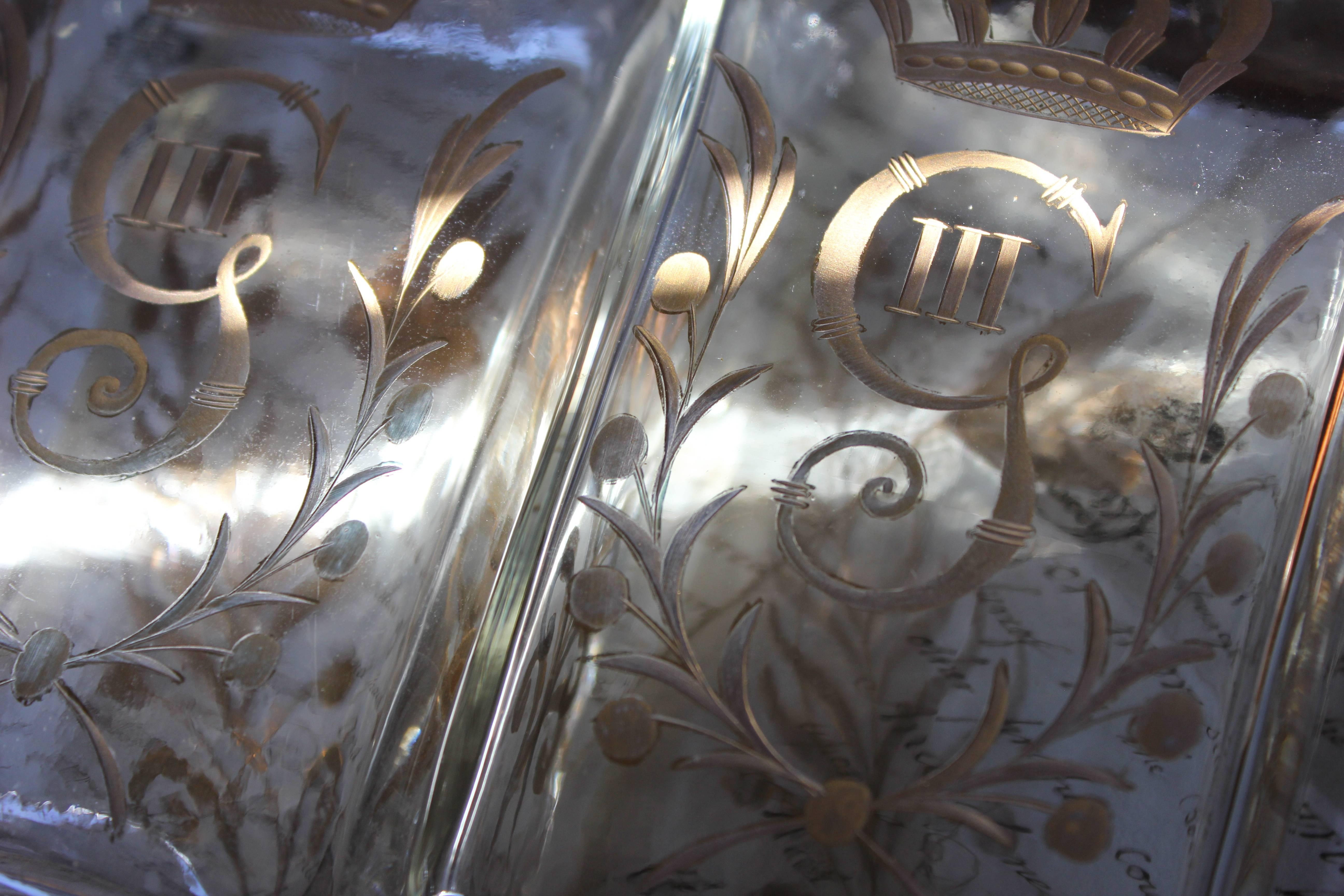 Cut Glass Pair of circa 1800 Swedish Glass Flasks Gilt Decorated for Gustav III