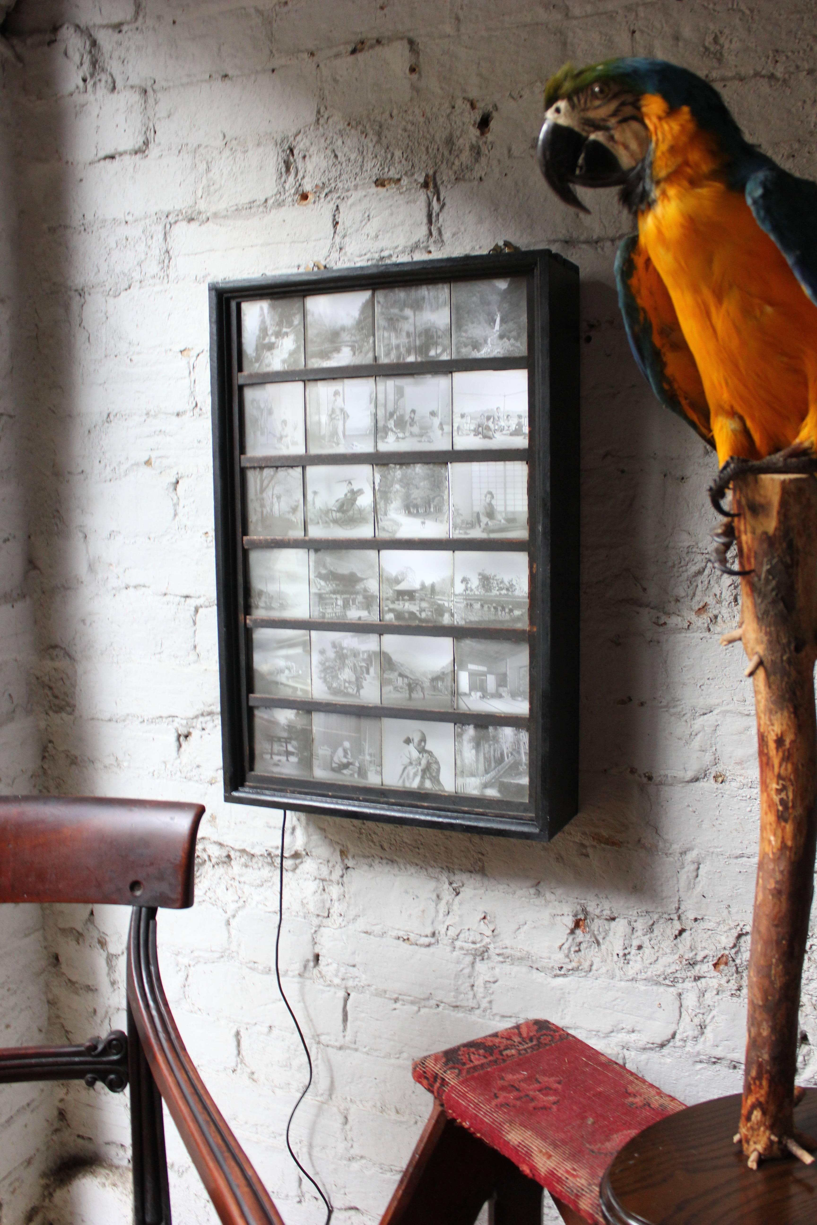 Wood Stunning Group of Twenty-Four Light-Box Framed Japanese Lantern Slides