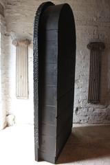 Very Unusual Victorian Arched Ebonized Glazed Printing Block Display Cabinet