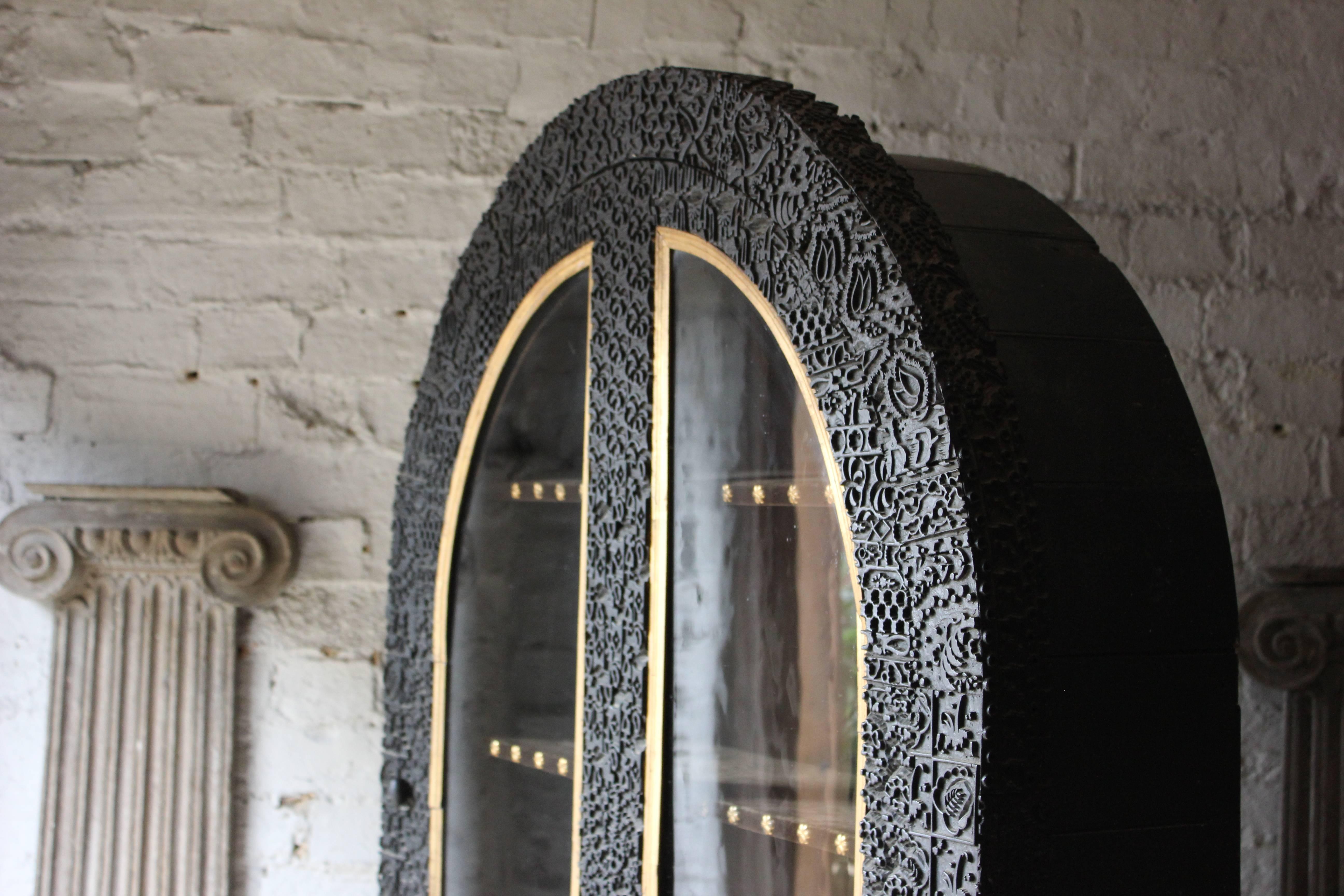 Very Unusual Victorian Arched Ebonized Glazed Printing Block Display Cabinet 2