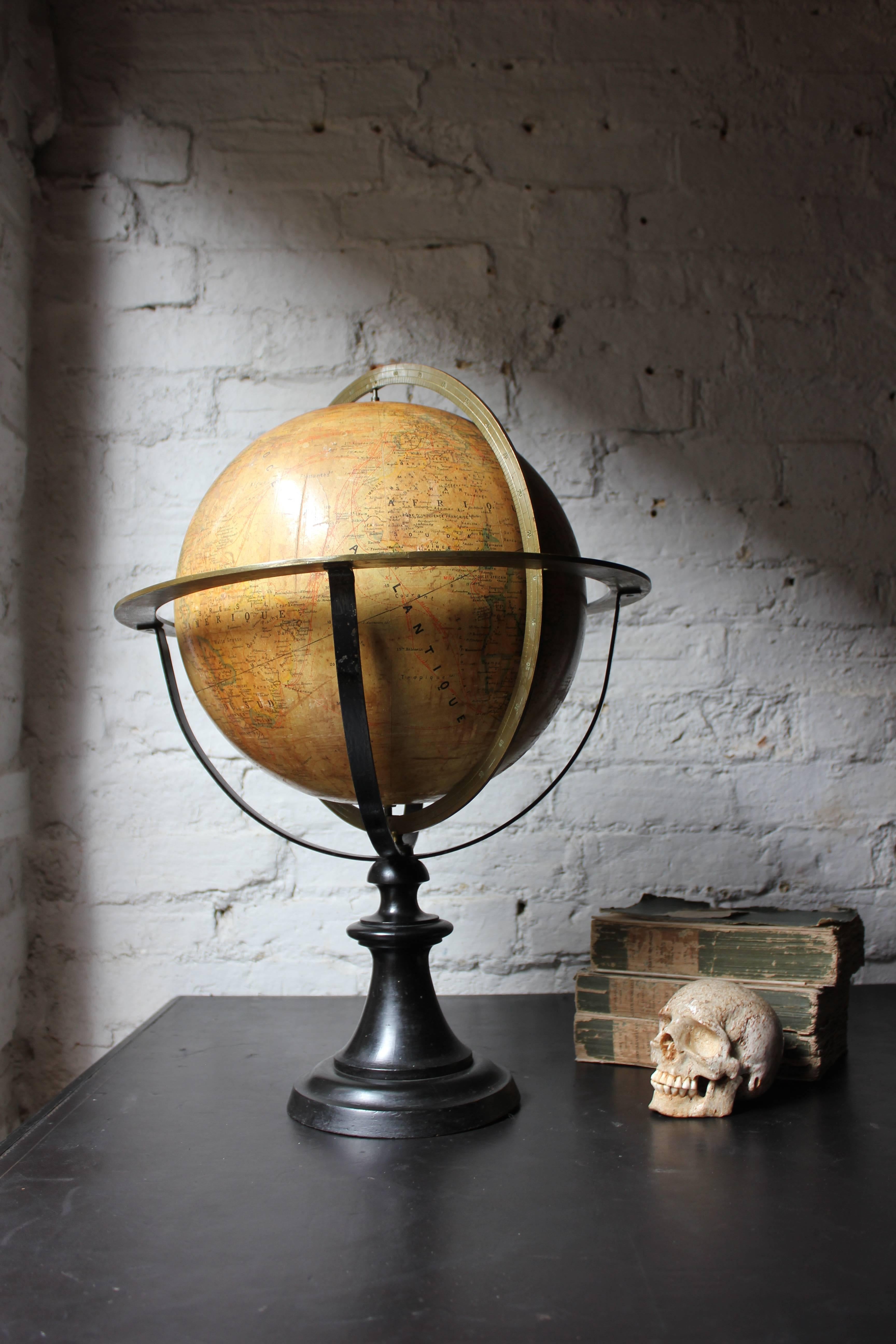 Good circa 1885 French Terrestrial Table Globe; “Globe Terrestre” J Forest Paris 1