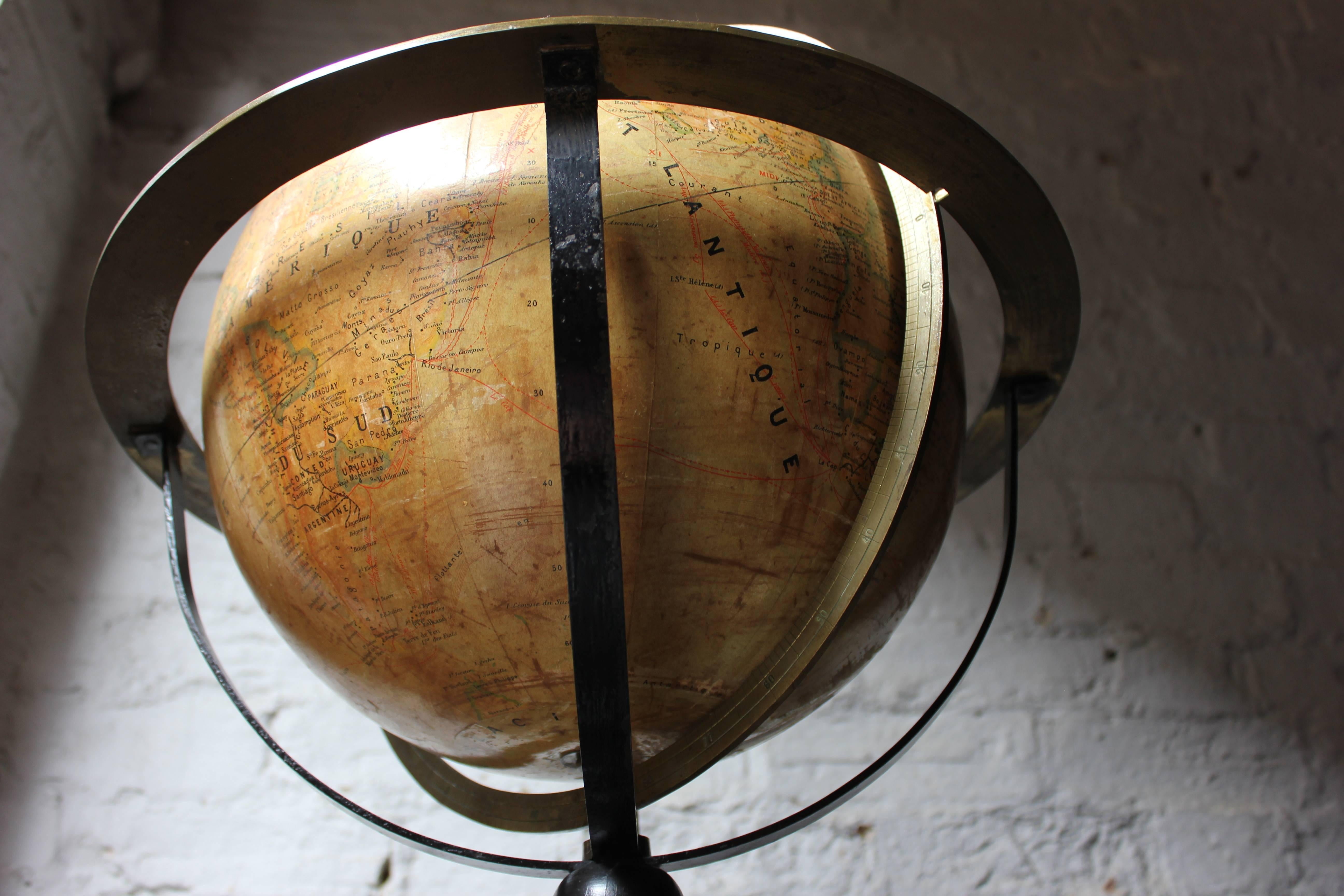 Good circa 1885 French Terrestrial Table Globe; “Globe Terrestre” J Forest Paris 2