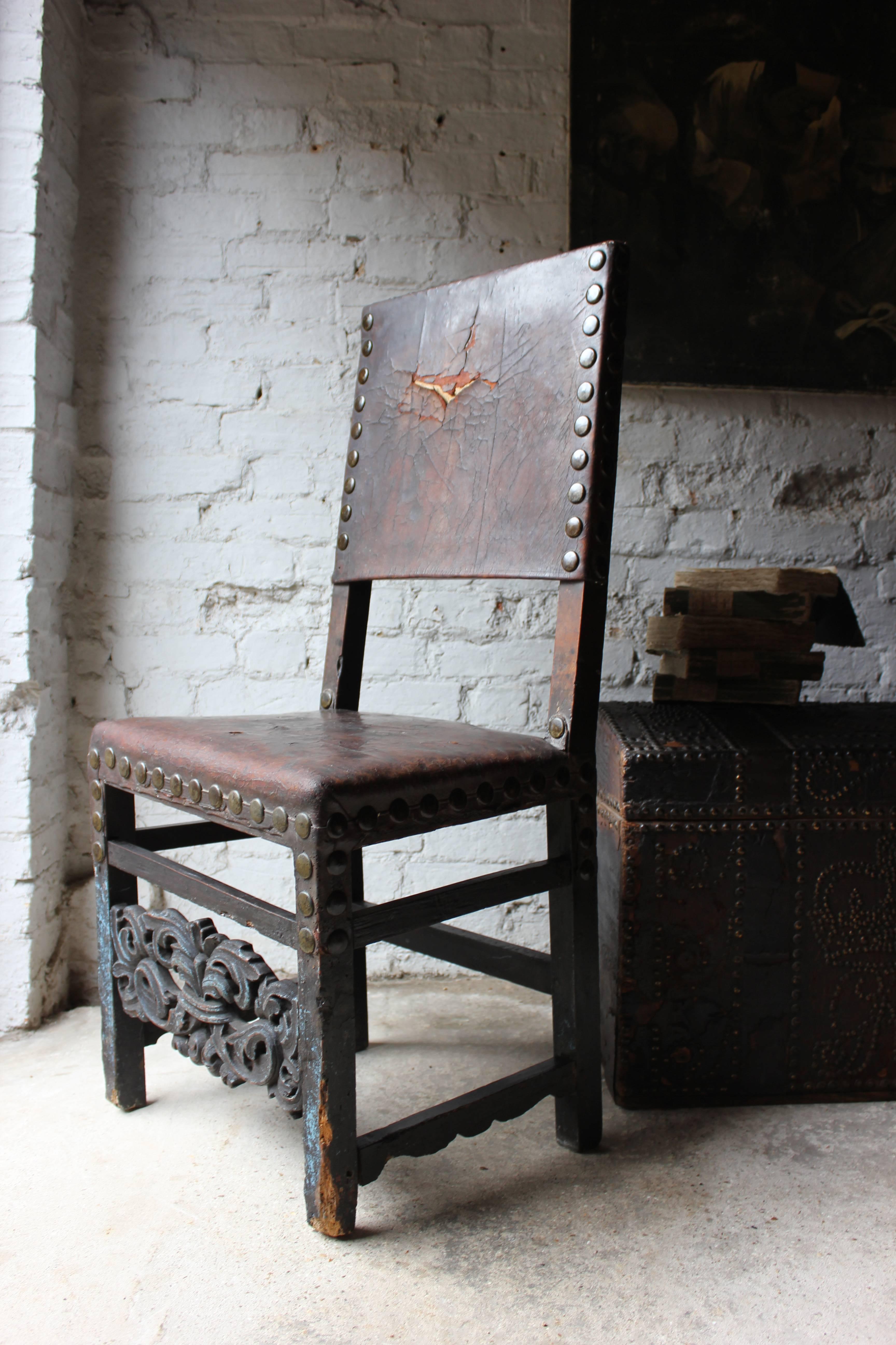 Decorative 17th Century Spanish Walnut Baroque Period Side Chair 1