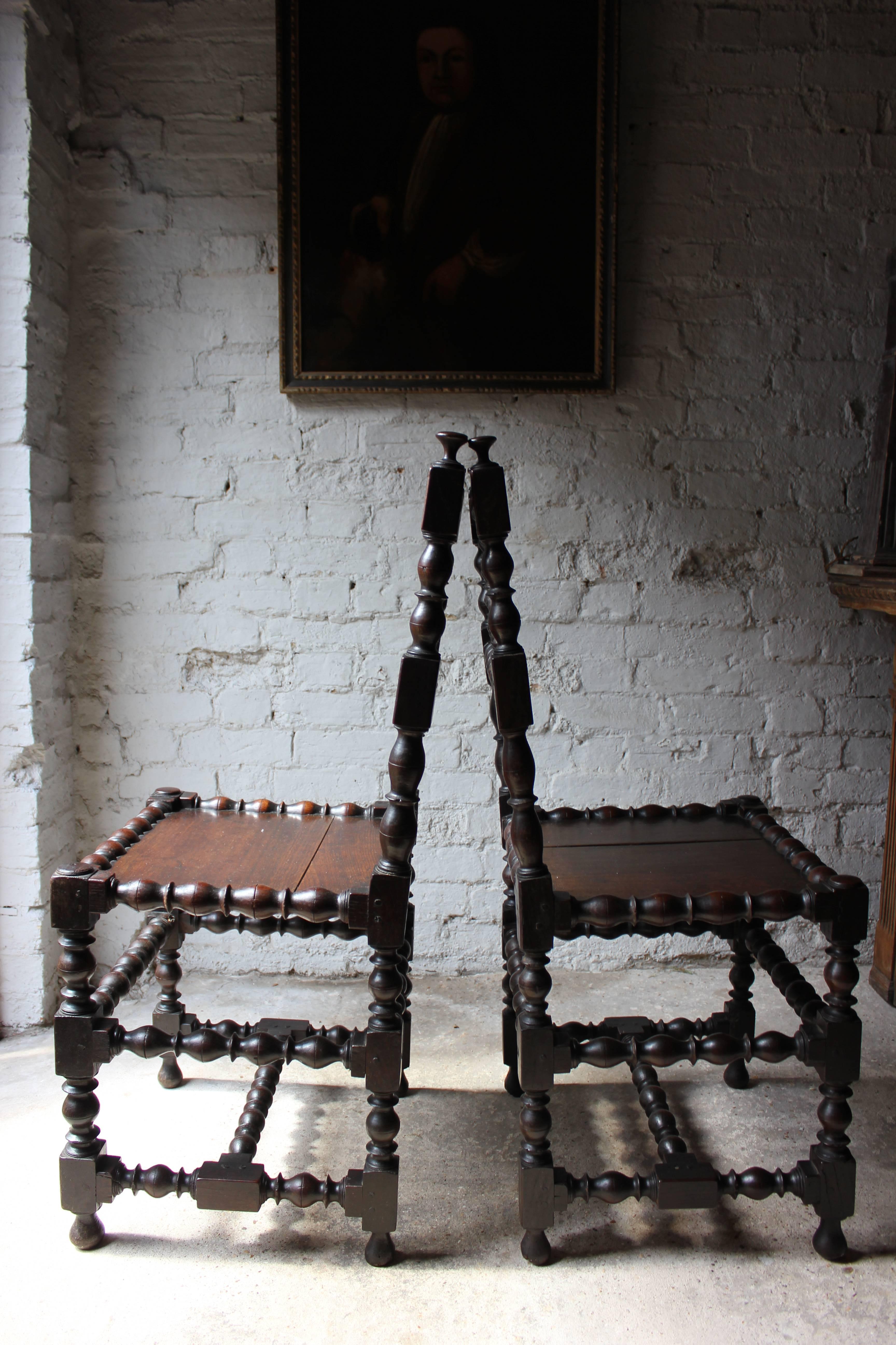 Late 17th Century Very Good Pair of Charles II Oak Spindle Back Chairs, circa 1680