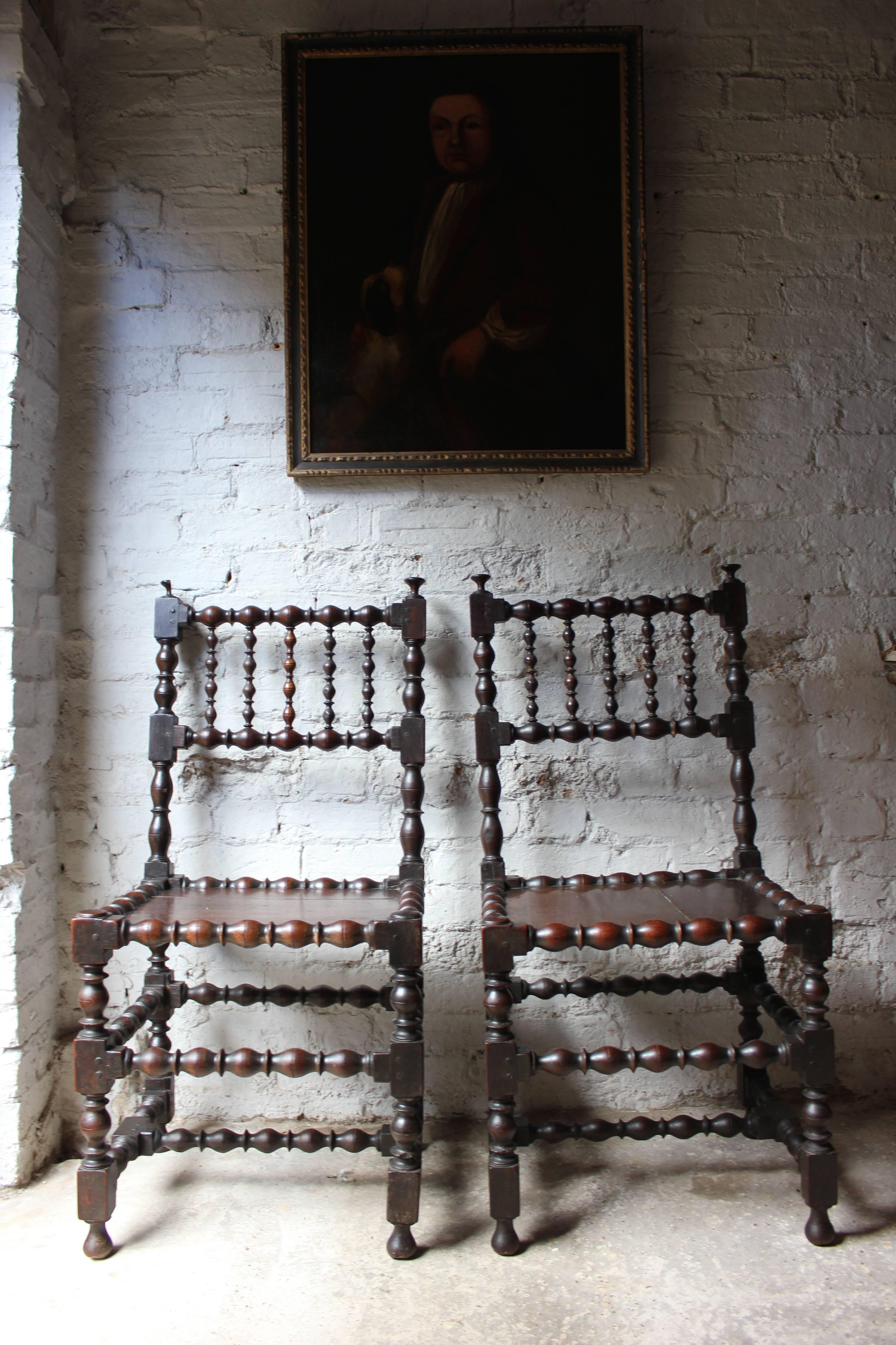 Very Good Pair of Charles II Oak Spindle Back Chairs, circa 1680 1