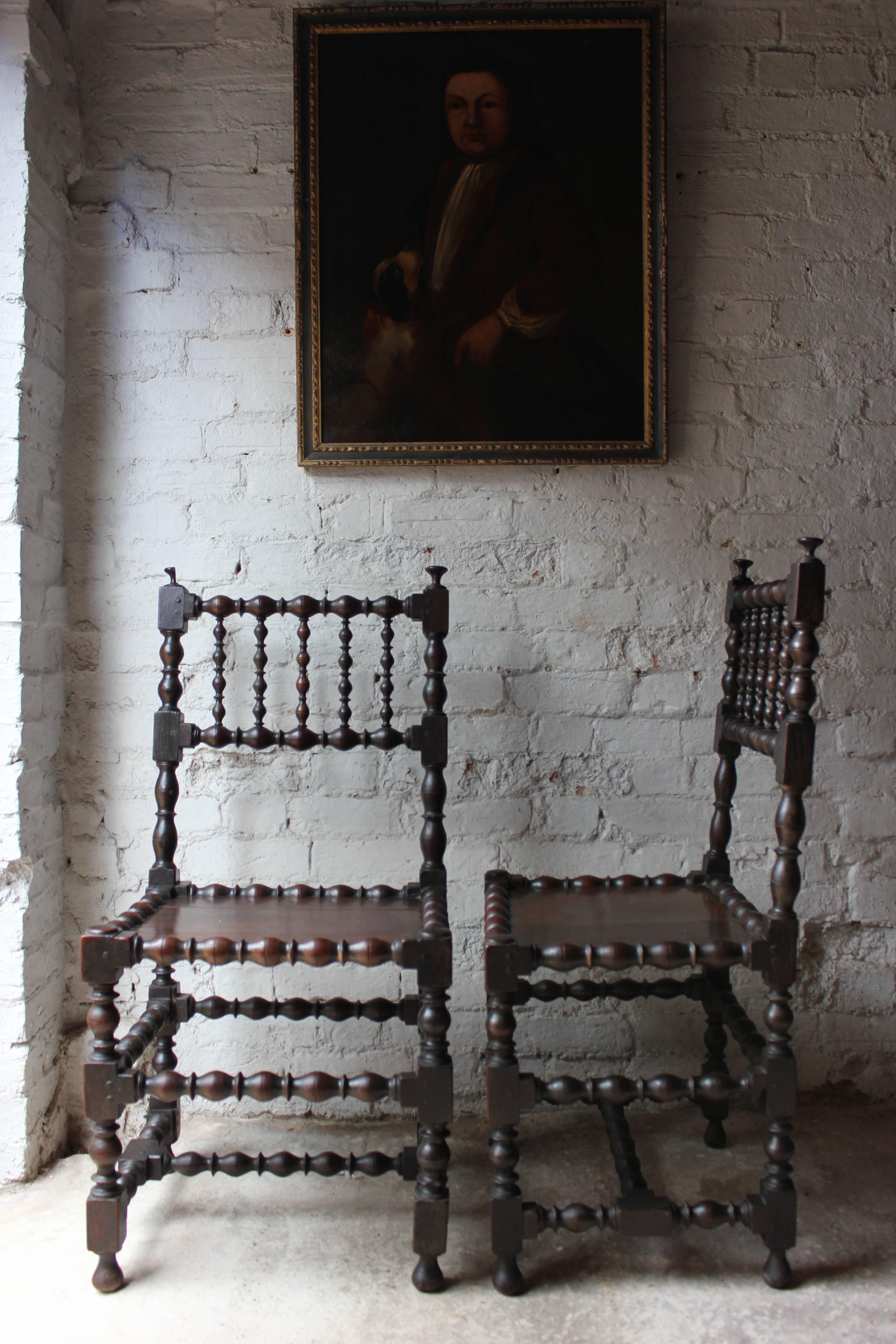 Very Good Pair of Charles II Oak Spindle Back Chairs, circa 1680 4