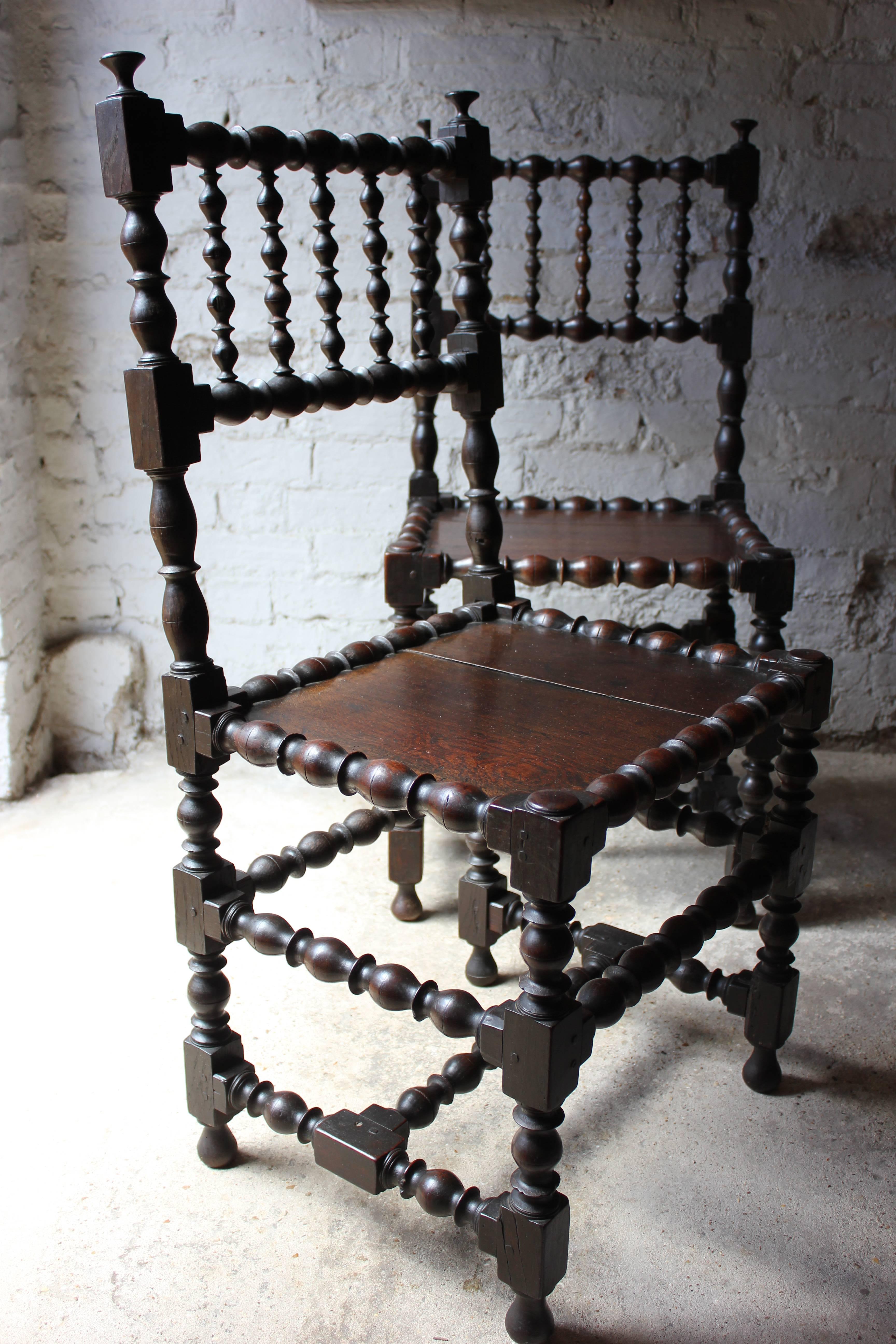 Very Good Pair of Charles II Oak Spindle Back Chairs, circa 1680 3