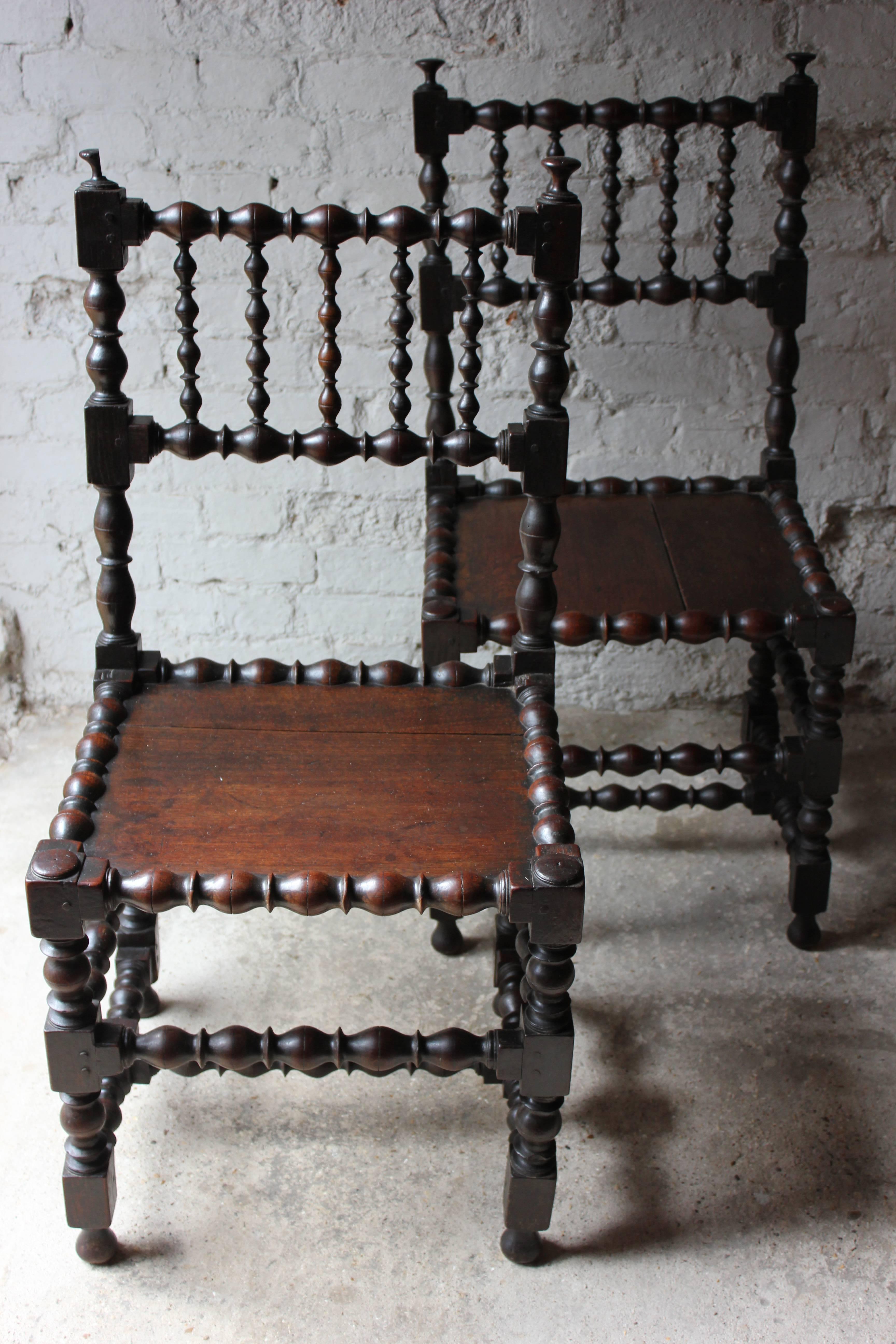Very Good Pair of Charles II Oak Spindle Back Chairs, circa 1680 2