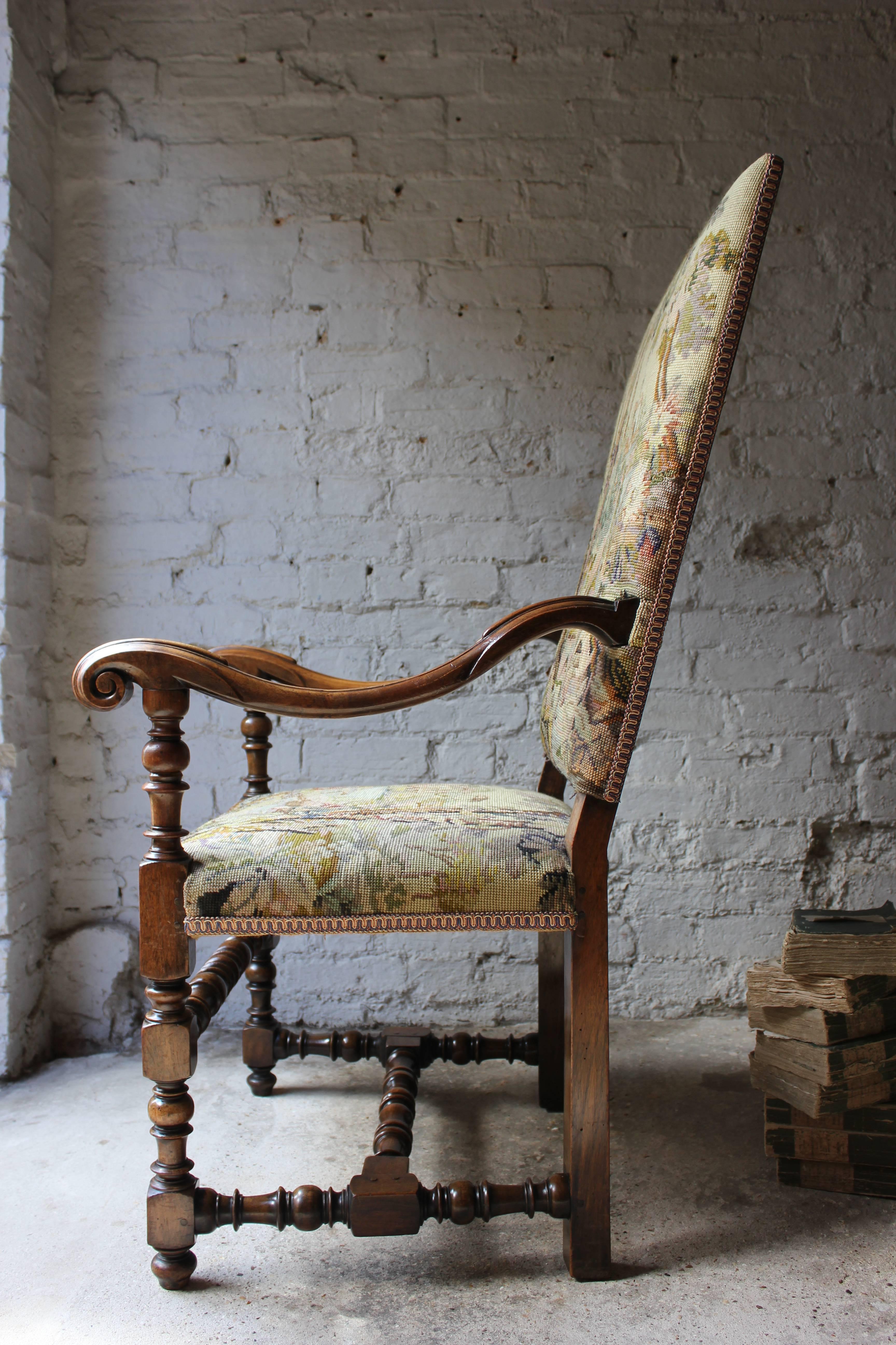 Good Quality Louis XIV Style Gros-Point Upholstered Open Armchair In Excellent Condition In Bedford, Bedfordshire