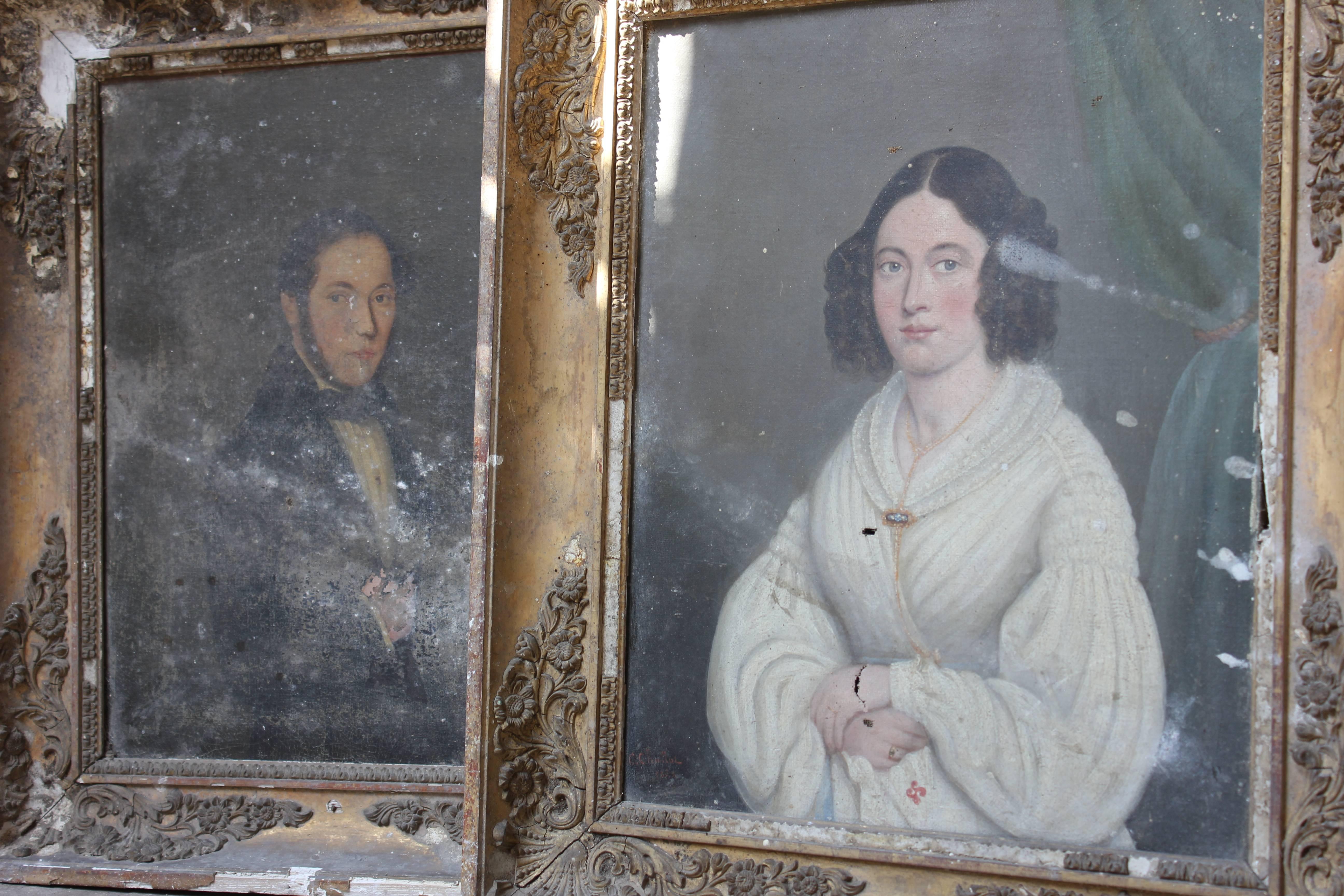 Evocative Pair of circa 1842 French School Provincial Oil on Canvas Portraits 3